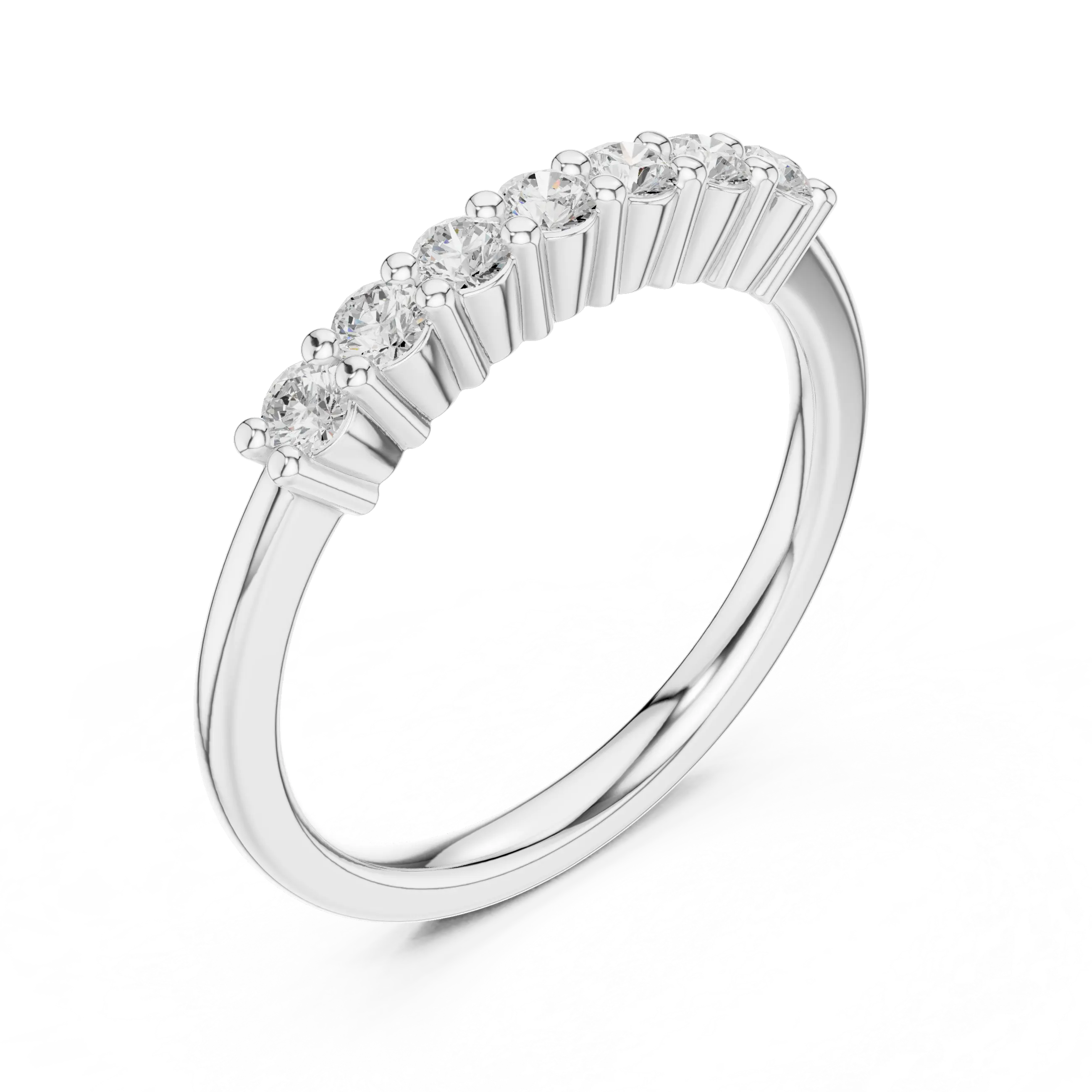 Seven Stone Diamond Ring in White Gold, Round Cut Half Eternity Band