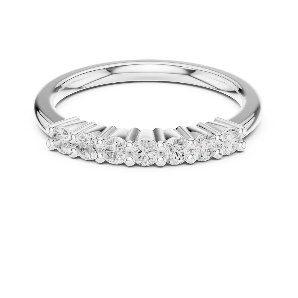 Seven Stone Diamond Ring in White Gold, Round Cut Half Eternity Band