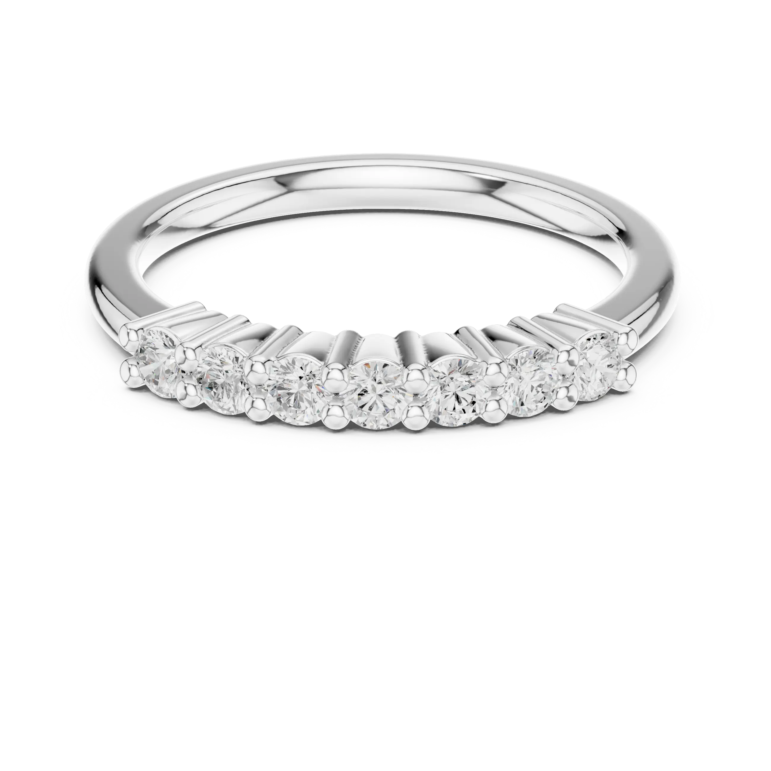 Seven Stone Diamond Ring in White Gold, Round Cut Half Eternity Band