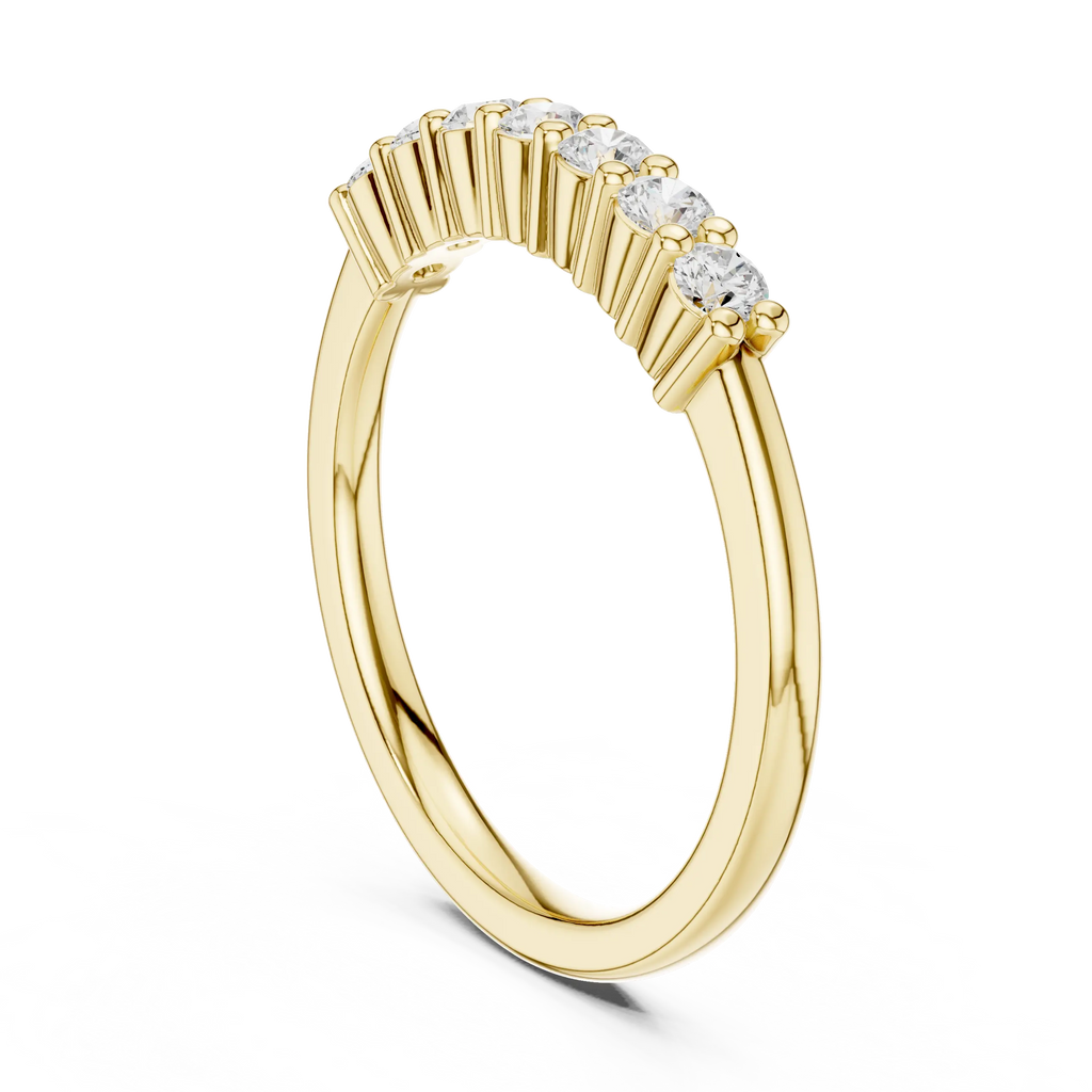 Seven Stone Diamond Ring in White Gold, Round Cut Half Eternity Band