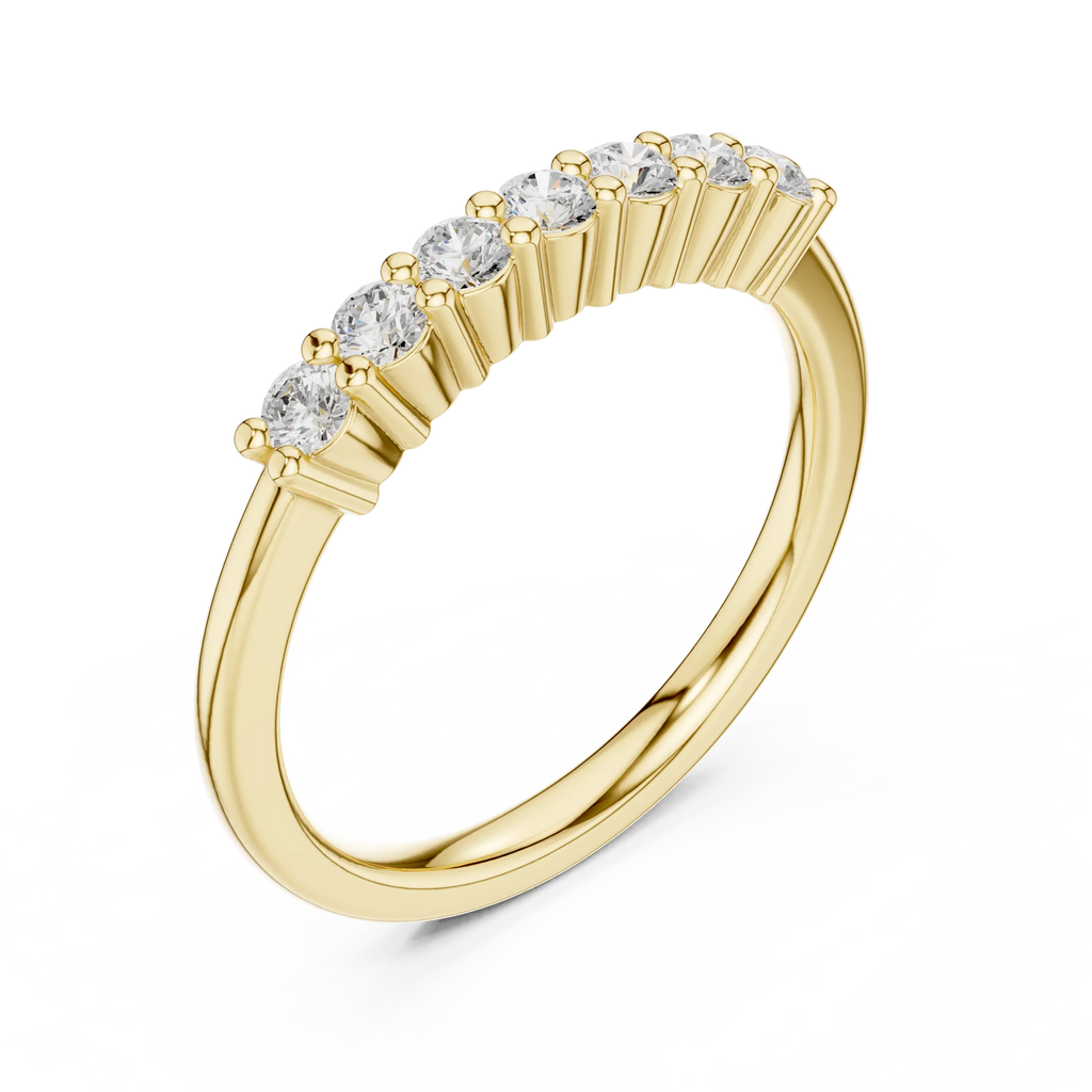 Seven Stone Diamond Ring in White Gold, Round Cut Half Eternity Band