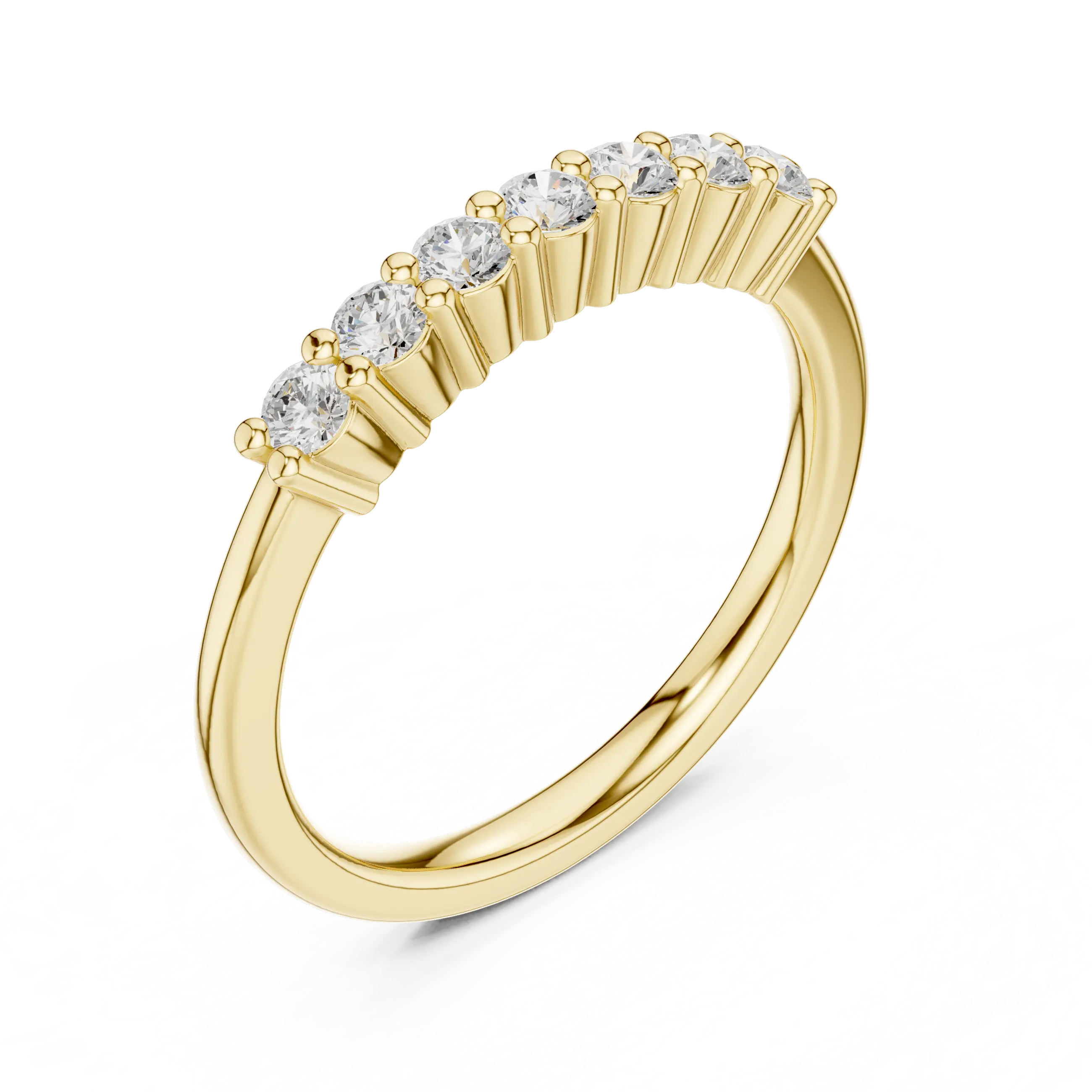 Seven Stone Diamond Ring in White Gold, Round Cut Half Eternity Band