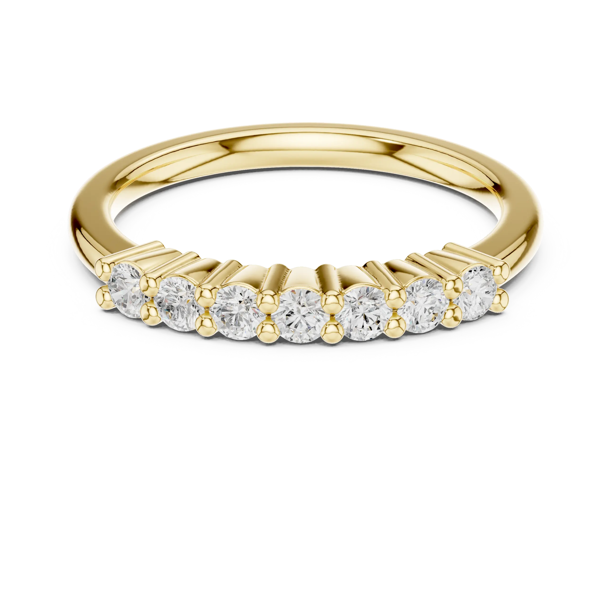 Seven Stone Diamond Ring in White Gold, Round Cut Half Eternity Band