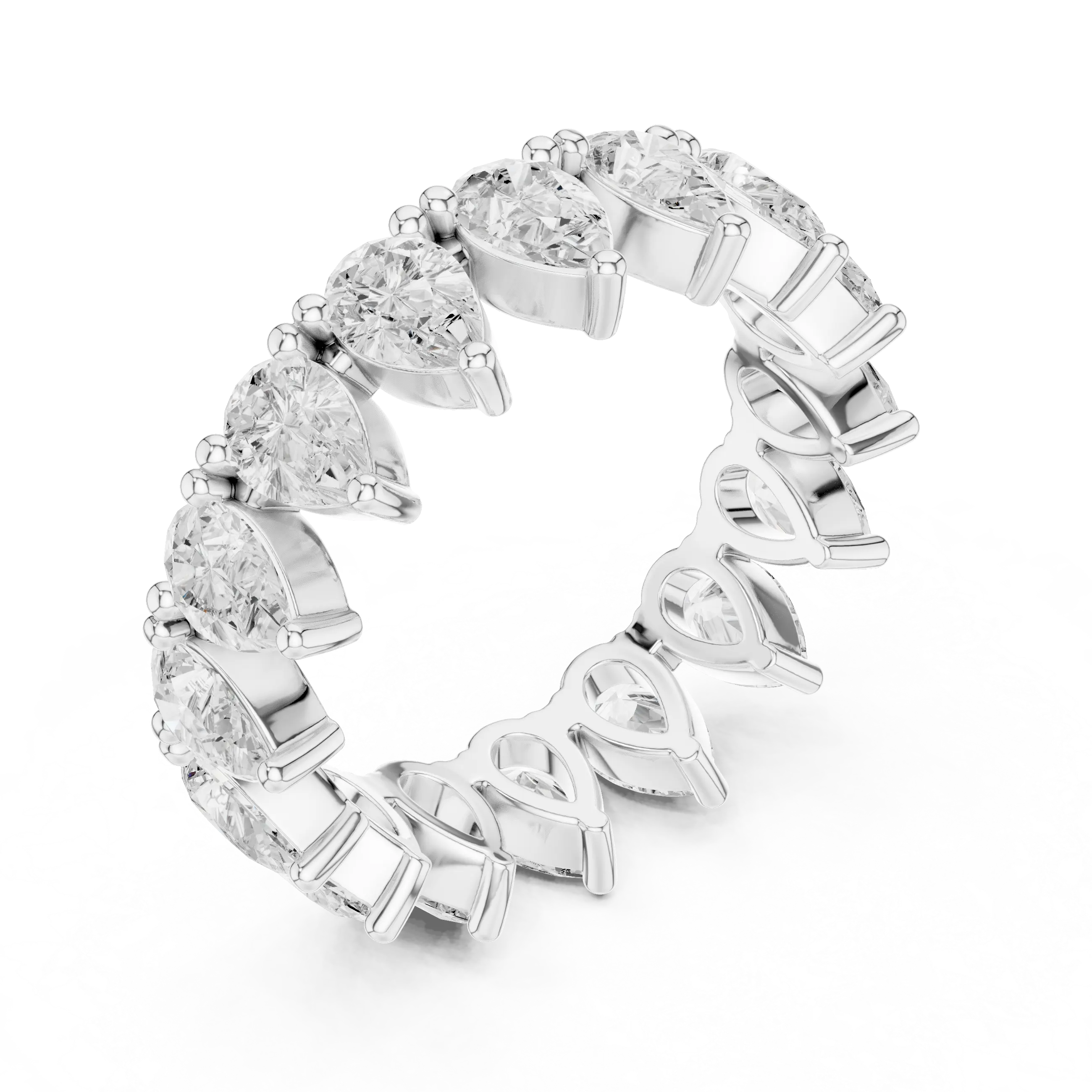 Pear Shape Diamond Ring in White Gold, Teardrop  Eternity Ring