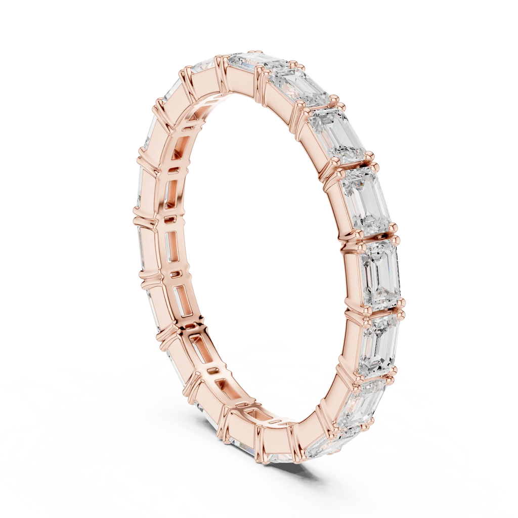 Emerald Cut Moissanite Full Eternity Statement Wedding Band in 10K White Gold