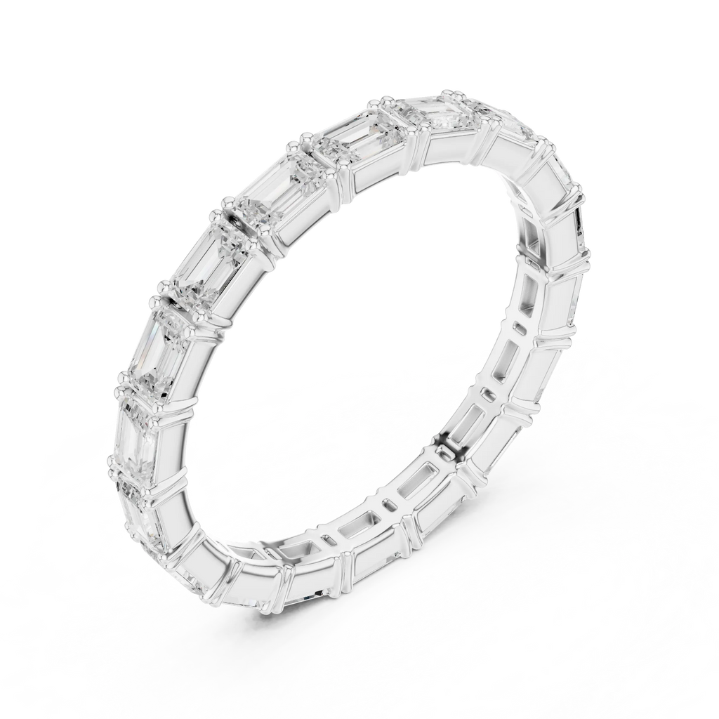 Emerald Cut Moissanite Full Eternity Statement Wedding Band in 10K White Gold