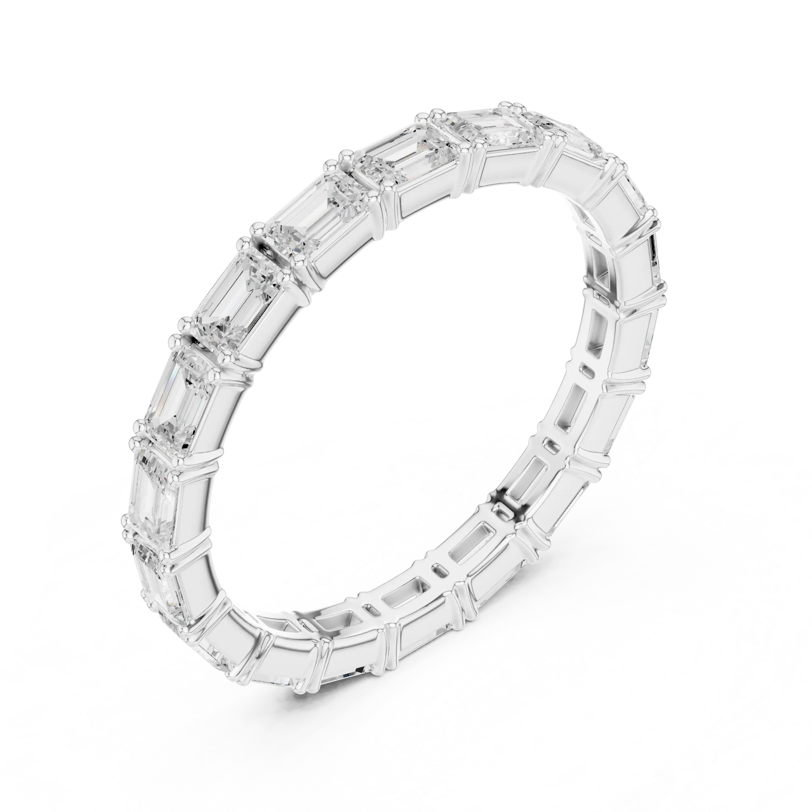 Emerald Cut Moissanite Full Eternity Statement Wedding Band in 10K White Gold