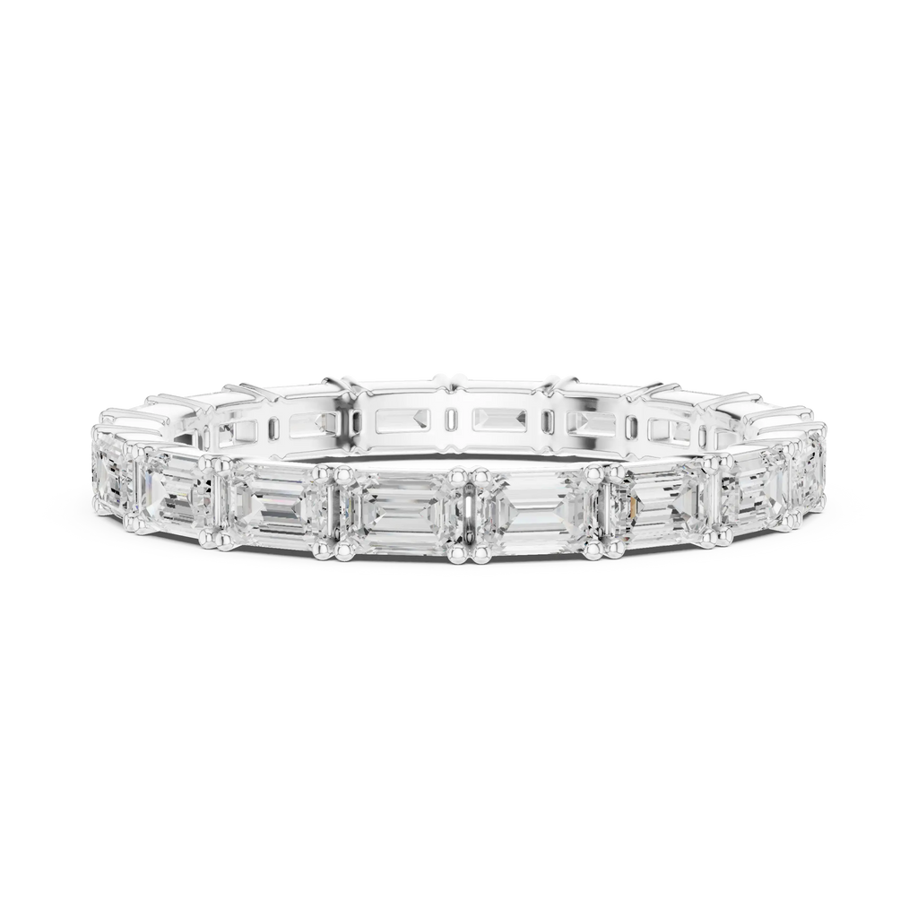 Emerald Cut Moissanite Full Eternity Statement Wedding Band in 10K White Gold