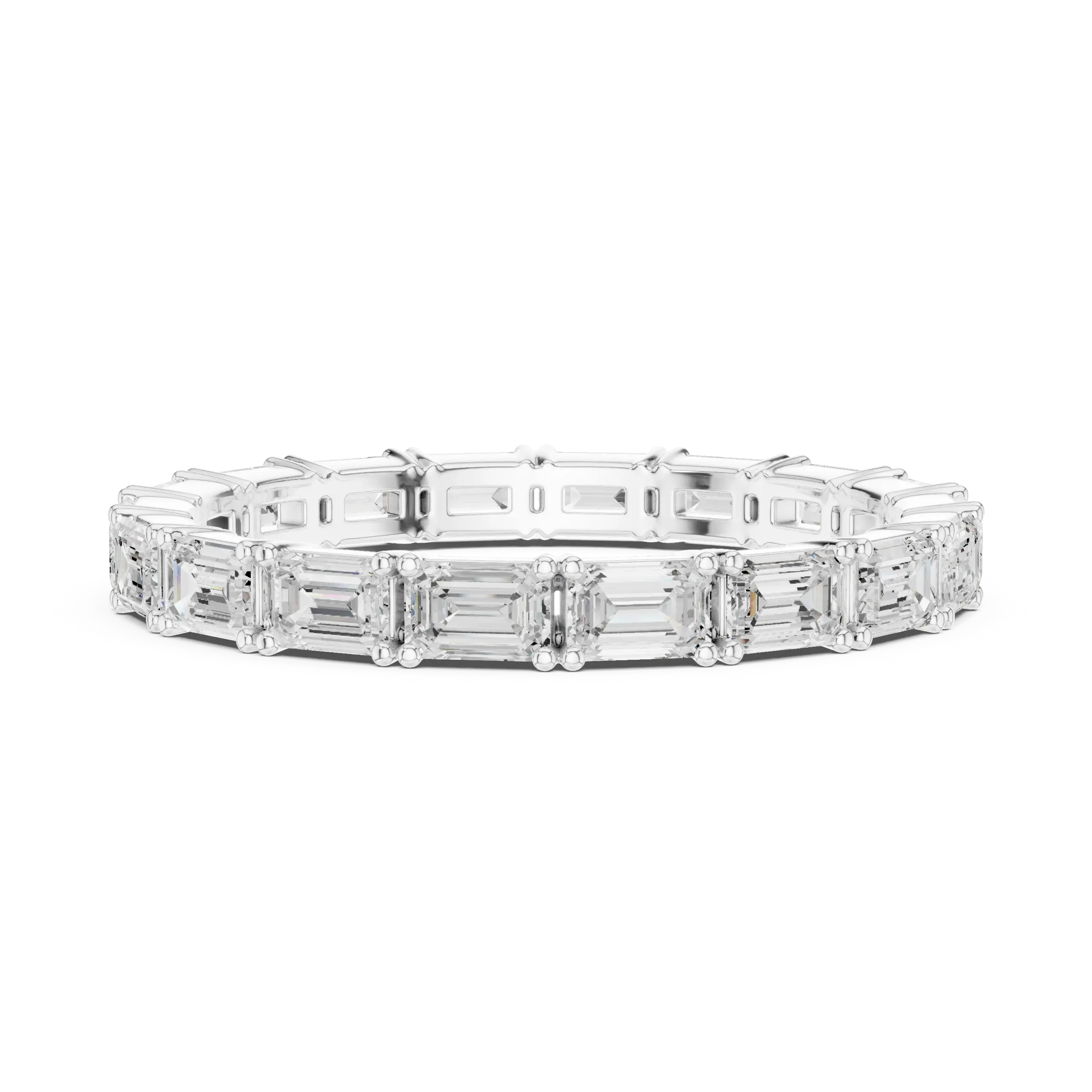 Emerald Cut Moissanite Full Eternity Statement Wedding Band in 10K White Gold