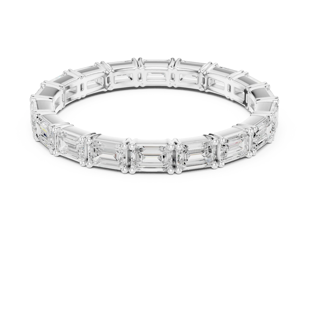 Emerald Cut Moissanite Full Eternity Statement Wedding Band in 10K White Gold