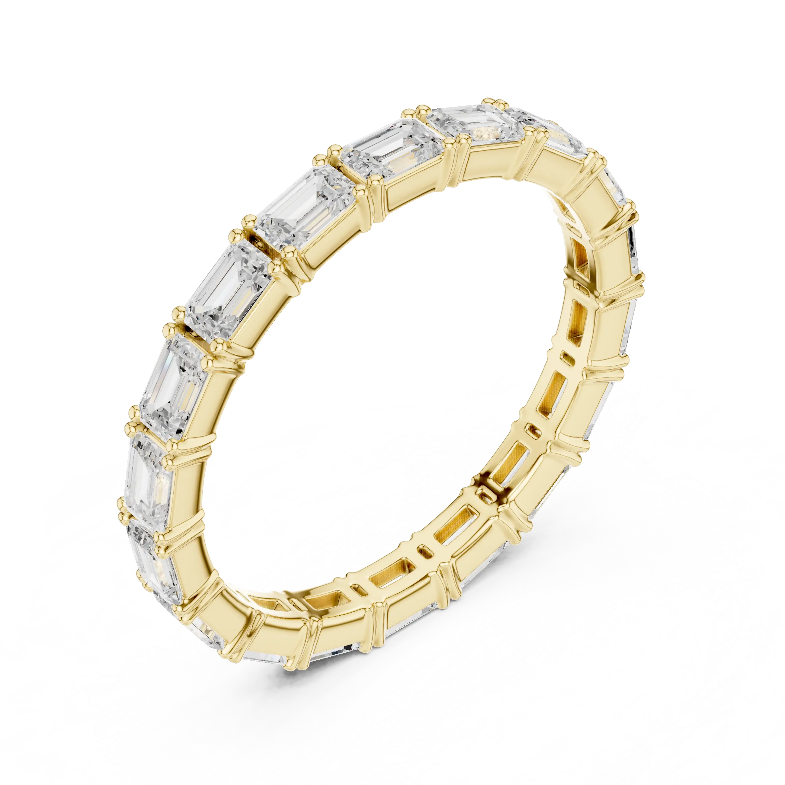 Emerald Cut Moissanite Full Eternity Statement Wedding Band in 10K White Gold