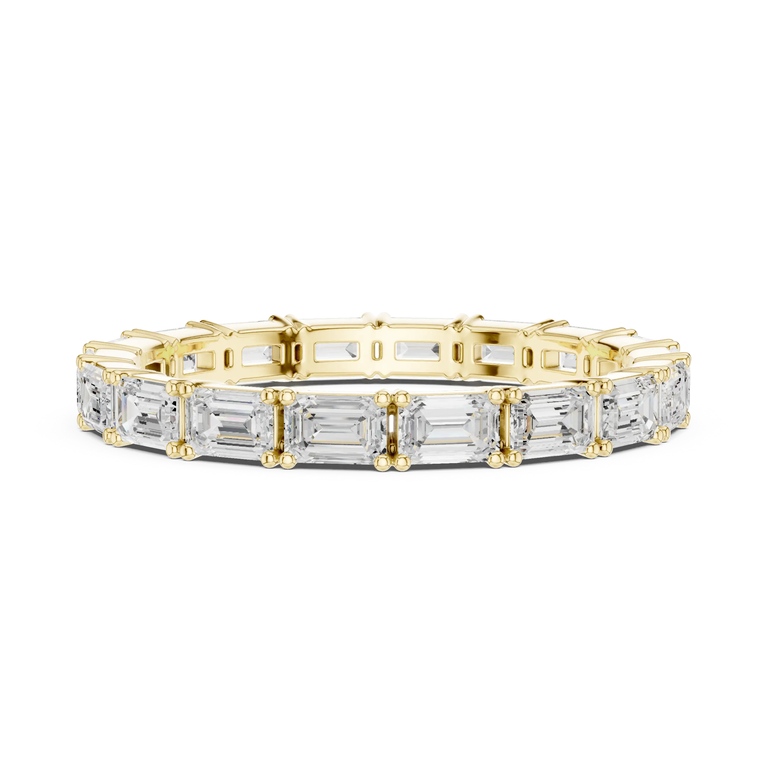 Emerald Cut Moissanite Full Eternity Statement Wedding Band in 10K White Gold