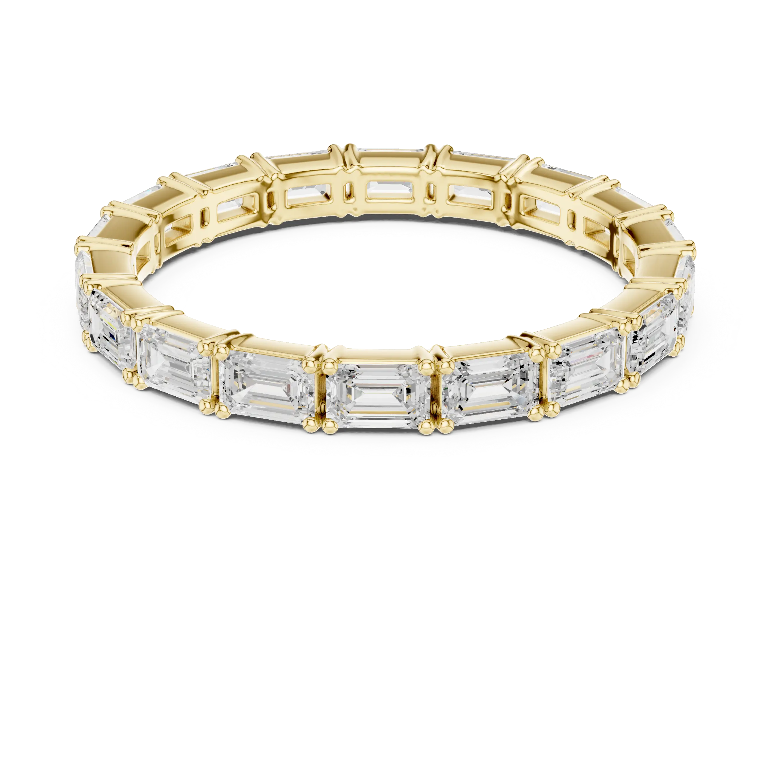 Emerald Cut Moissanite Full Eternity Statement Wedding Band in 10K White Gold