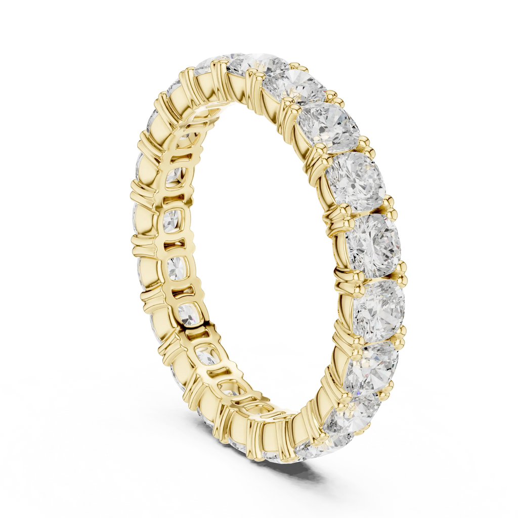 2.80 CTW Cushion Square Cut Moissanite Full Eternity Band in 14K Yellow Gold