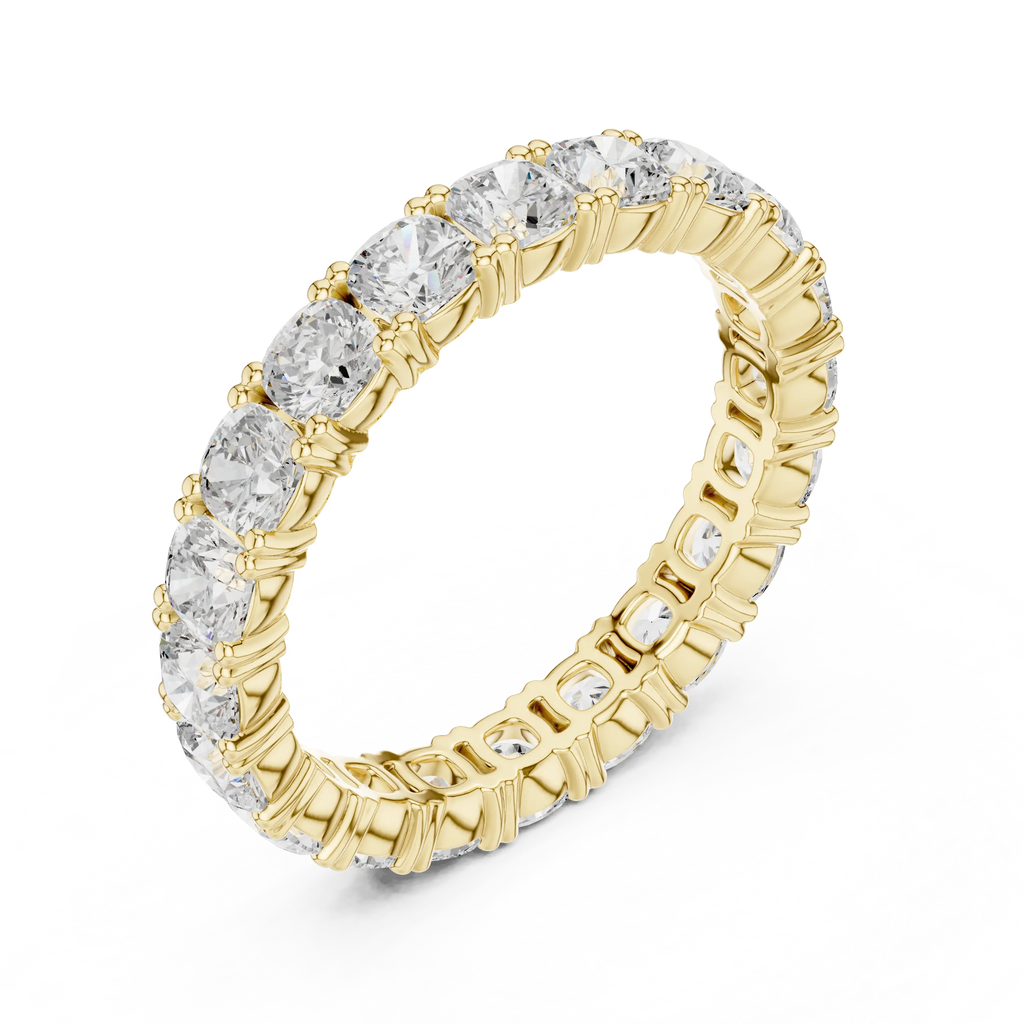 2.80 CTW Cushion Square Cut Moissanite Full Eternity Band in 14K Yellow Gold