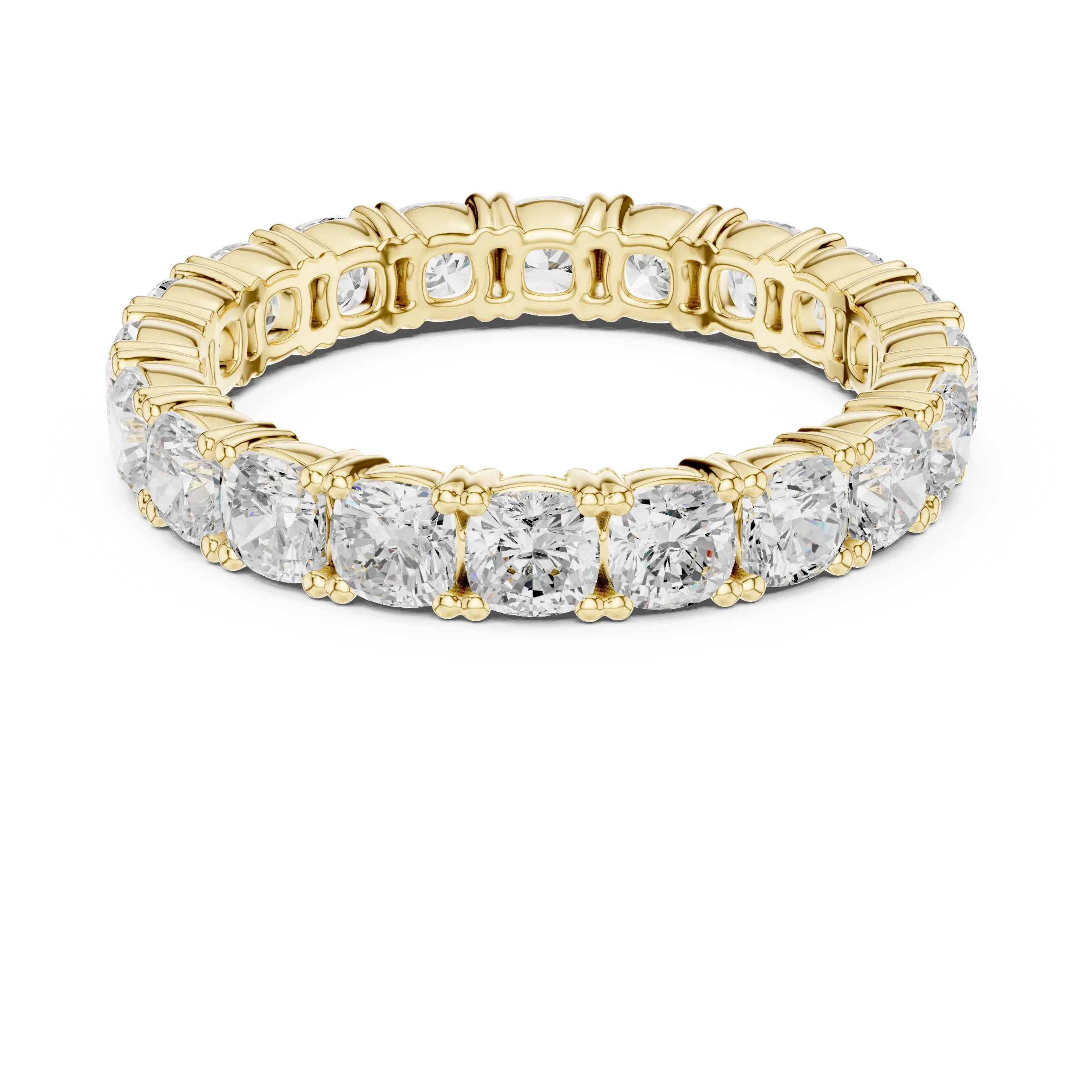 2.80 CTW Cushion Square Cut Moissanite Full Eternity Band in 14K Yellow Gold