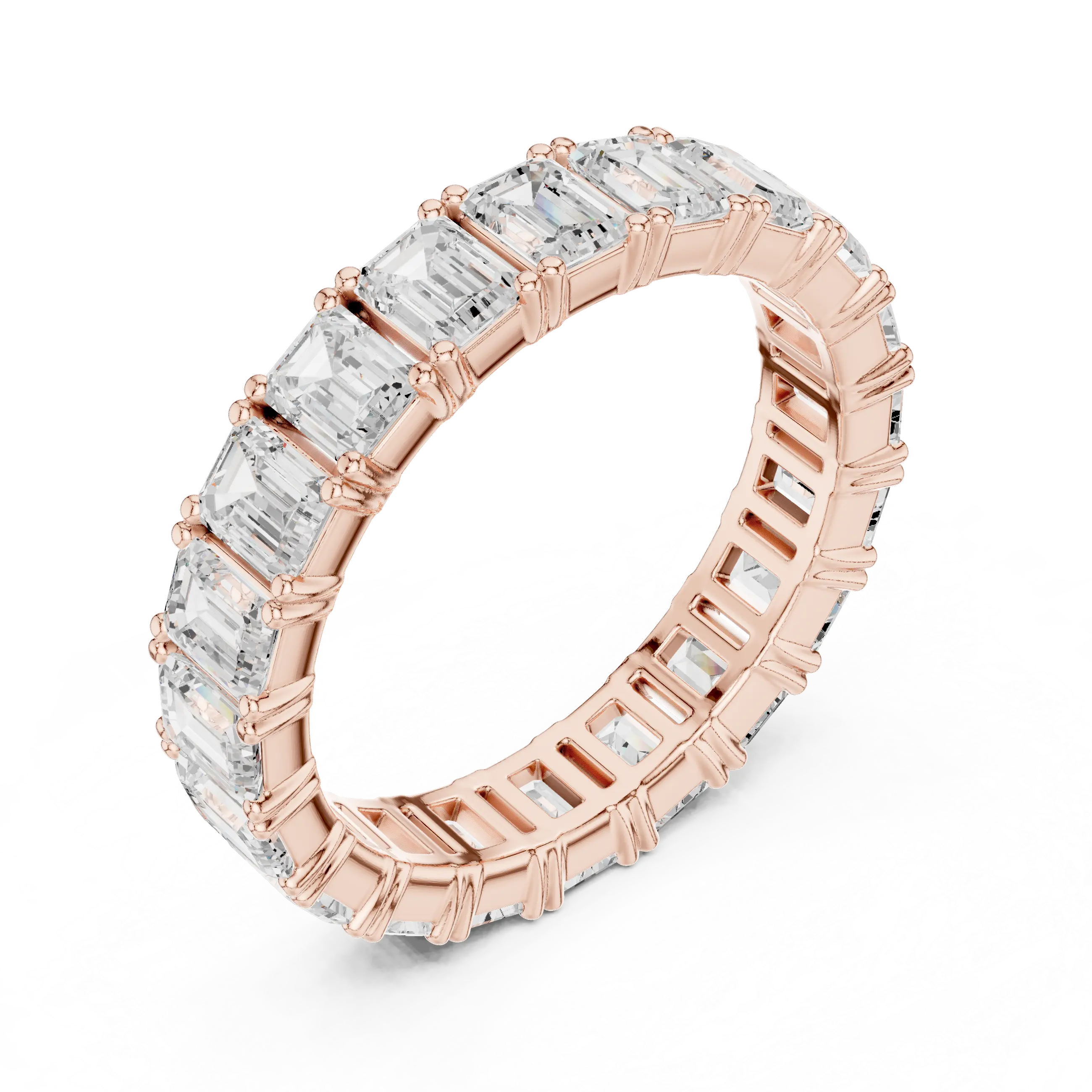 Emerald Cut Moissanite Diamond Eternity Ring in Yellow Gold