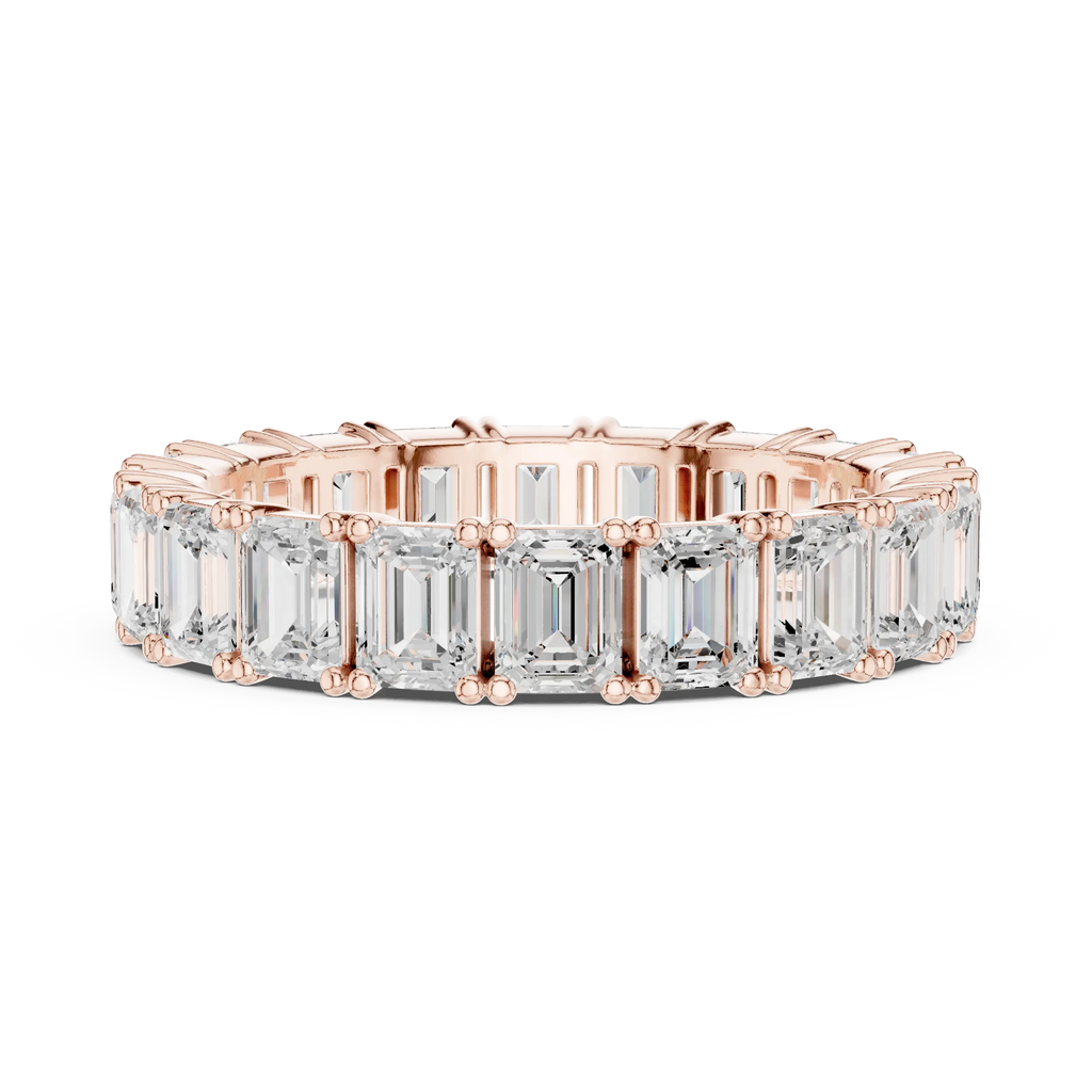 Emerald Cut Moissanite Diamond Eternity Ring in Yellow Gold