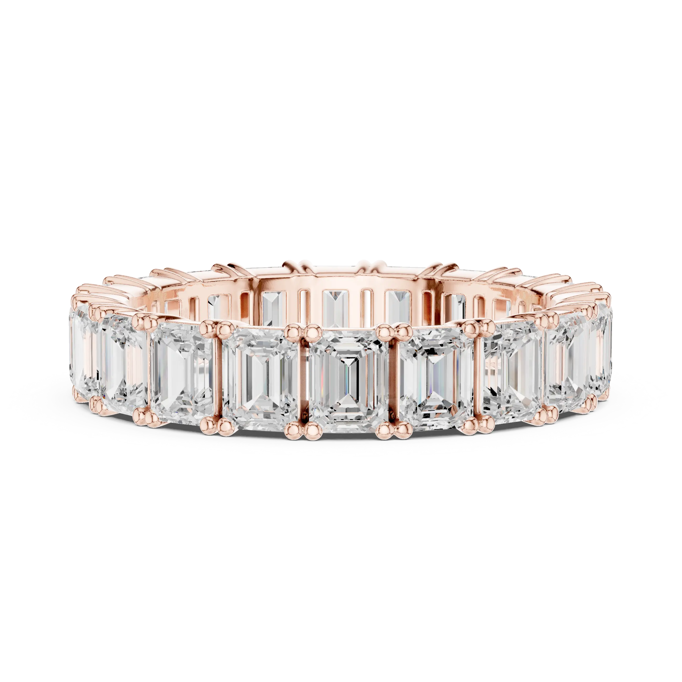 Emerald Cut Moissanite Diamond Eternity Ring in Yellow Gold