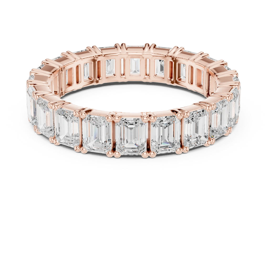 Emerald Cut Moissanite Diamond Eternity Ring in Yellow Gold