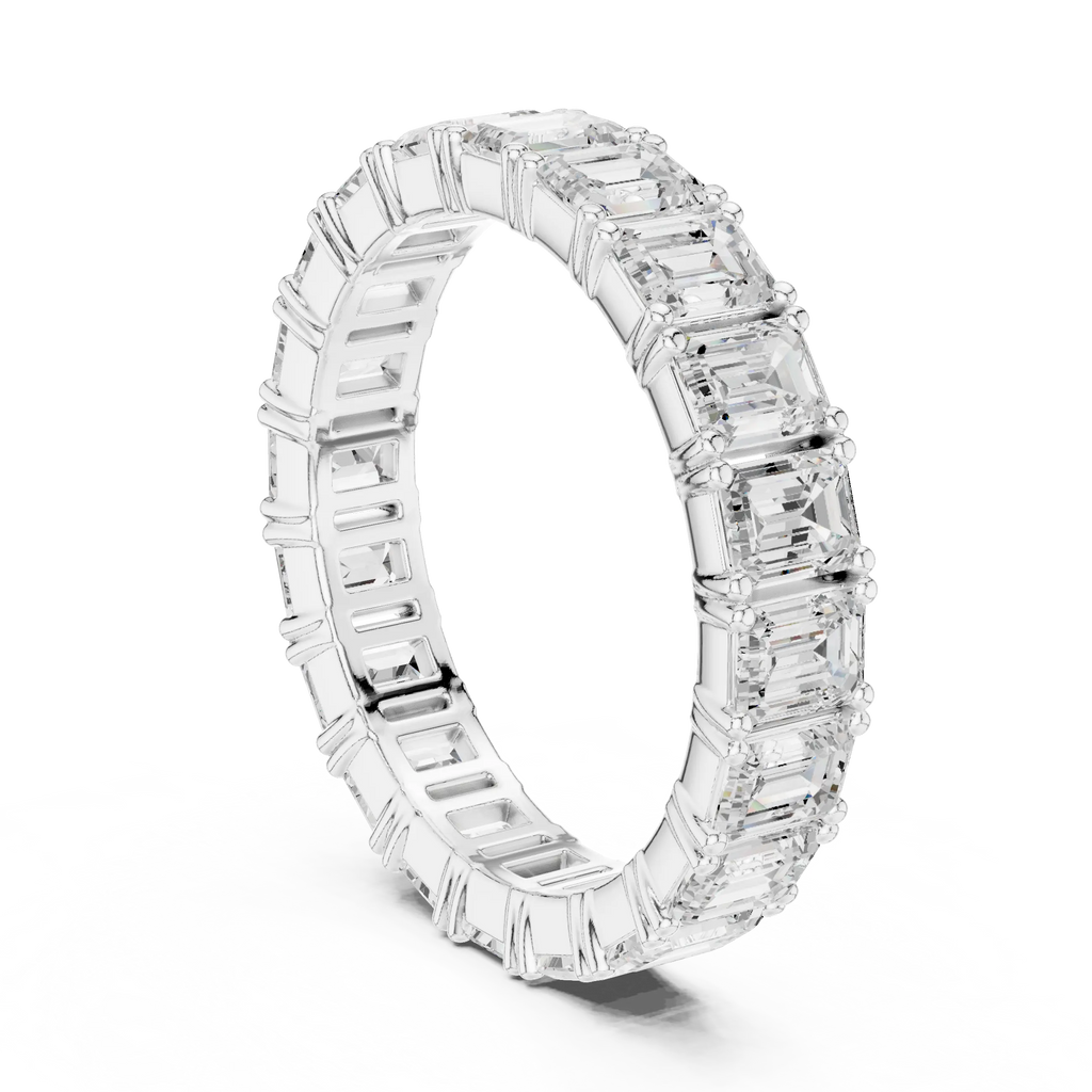 Emerald Cut Moissanite Diamond Eternity Ring in Yellow Gold