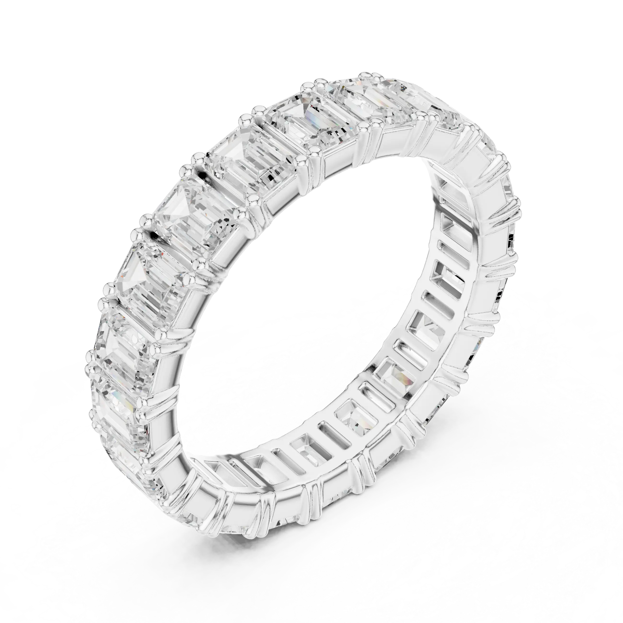 Emerald Cut Moissanite Diamond Eternity Ring in Yellow Gold