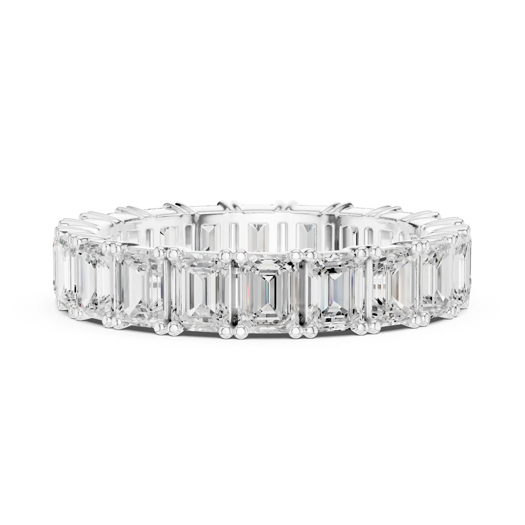 Emerald Cut Moissanite Diamond Eternity Ring in Yellow Gold