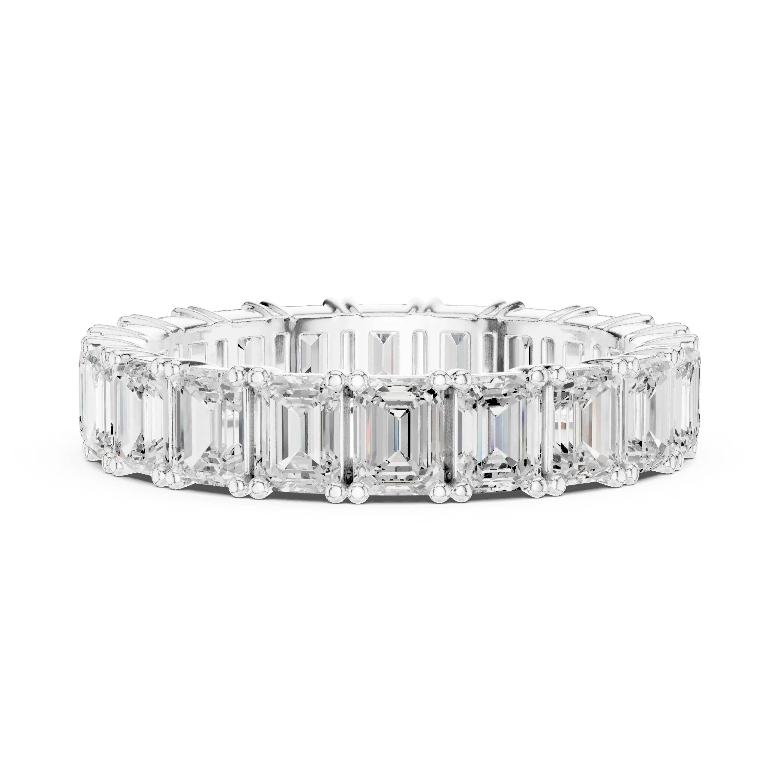 Emerald Cut Moissanite Diamond Eternity Ring in Yellow Gold