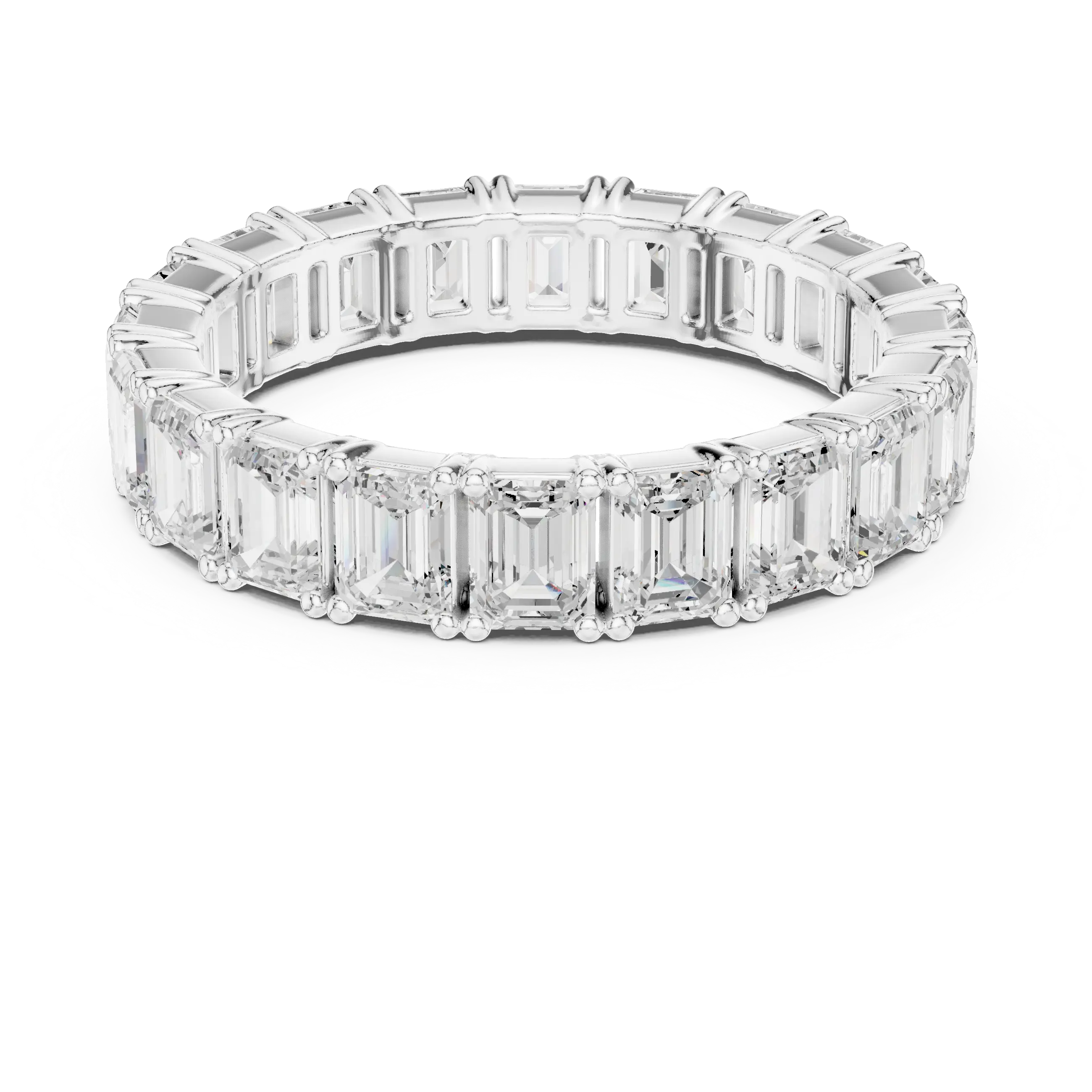Emerald Cut Moissanite Diamond Eternity Ring in Yellow Gold