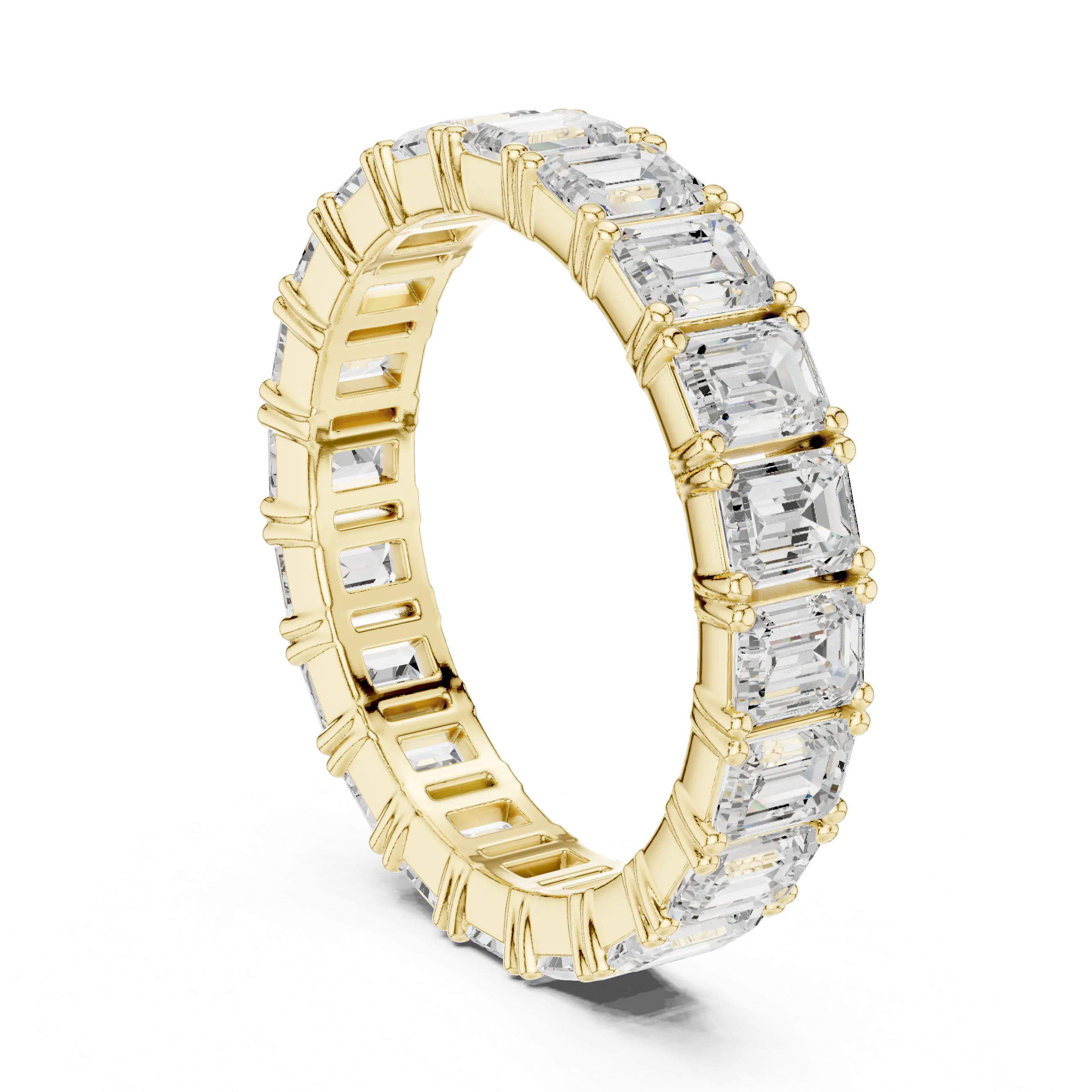 Emerald Cut Moissanite Diamond Eternity Ring in Yellow Gold