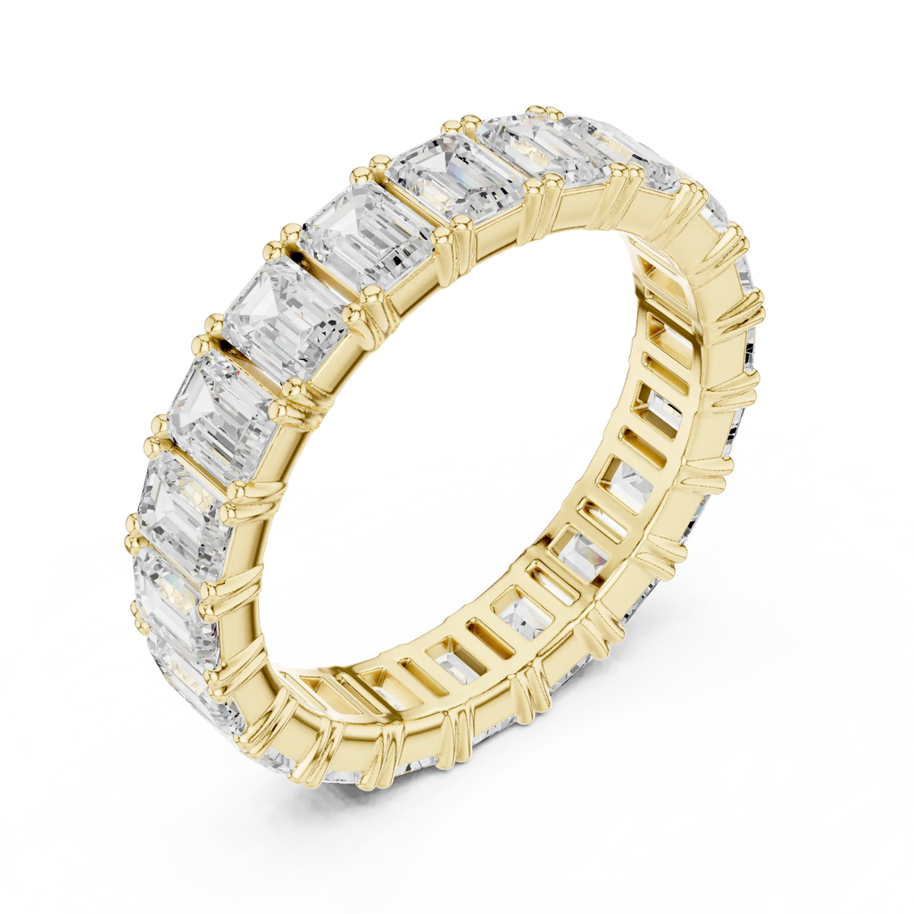 Emerald Cut Moissanite Diamond Eternity Ring in Yellow Gold