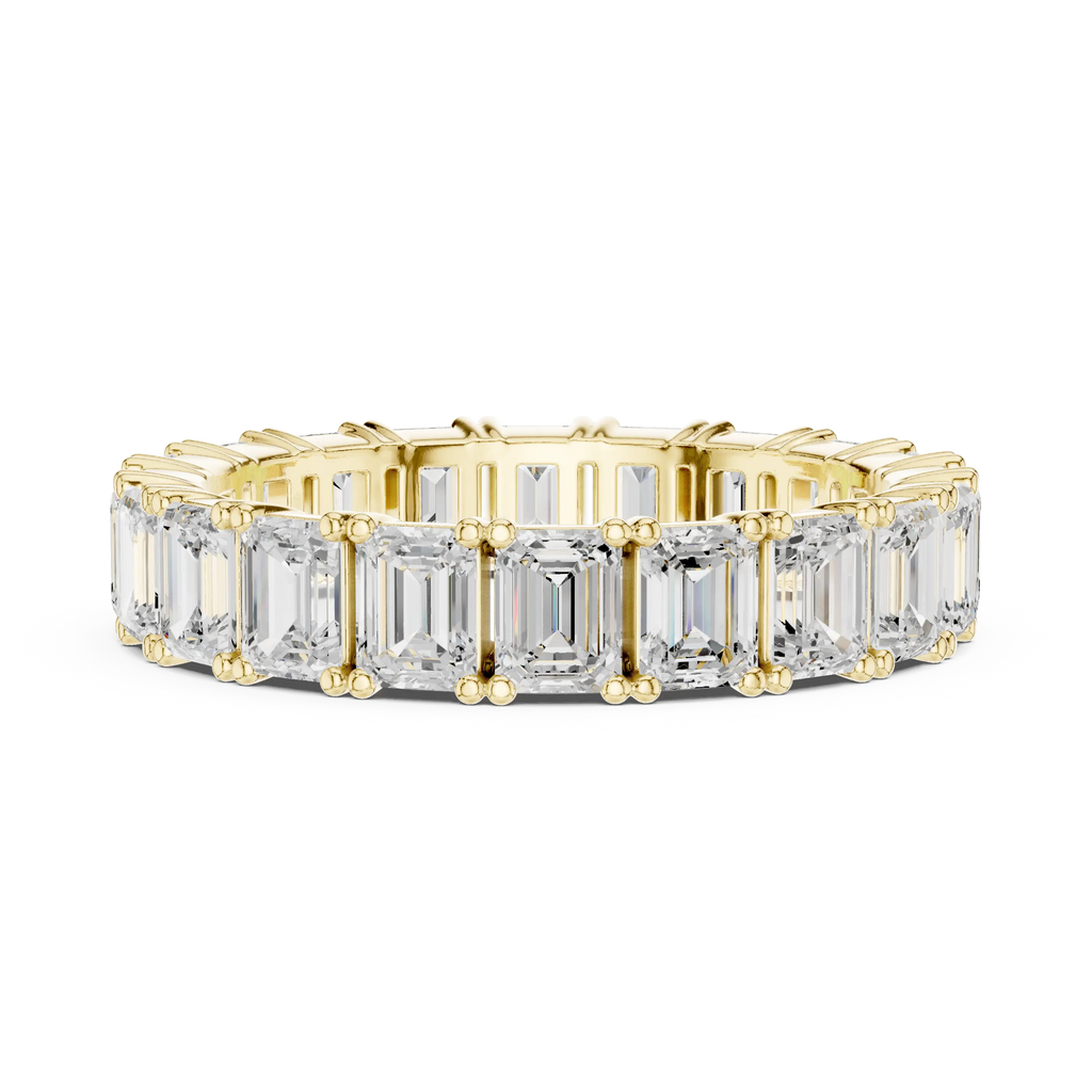 Emerald Cut Moissanite Diamond Eternity Ring in Yellow Gold