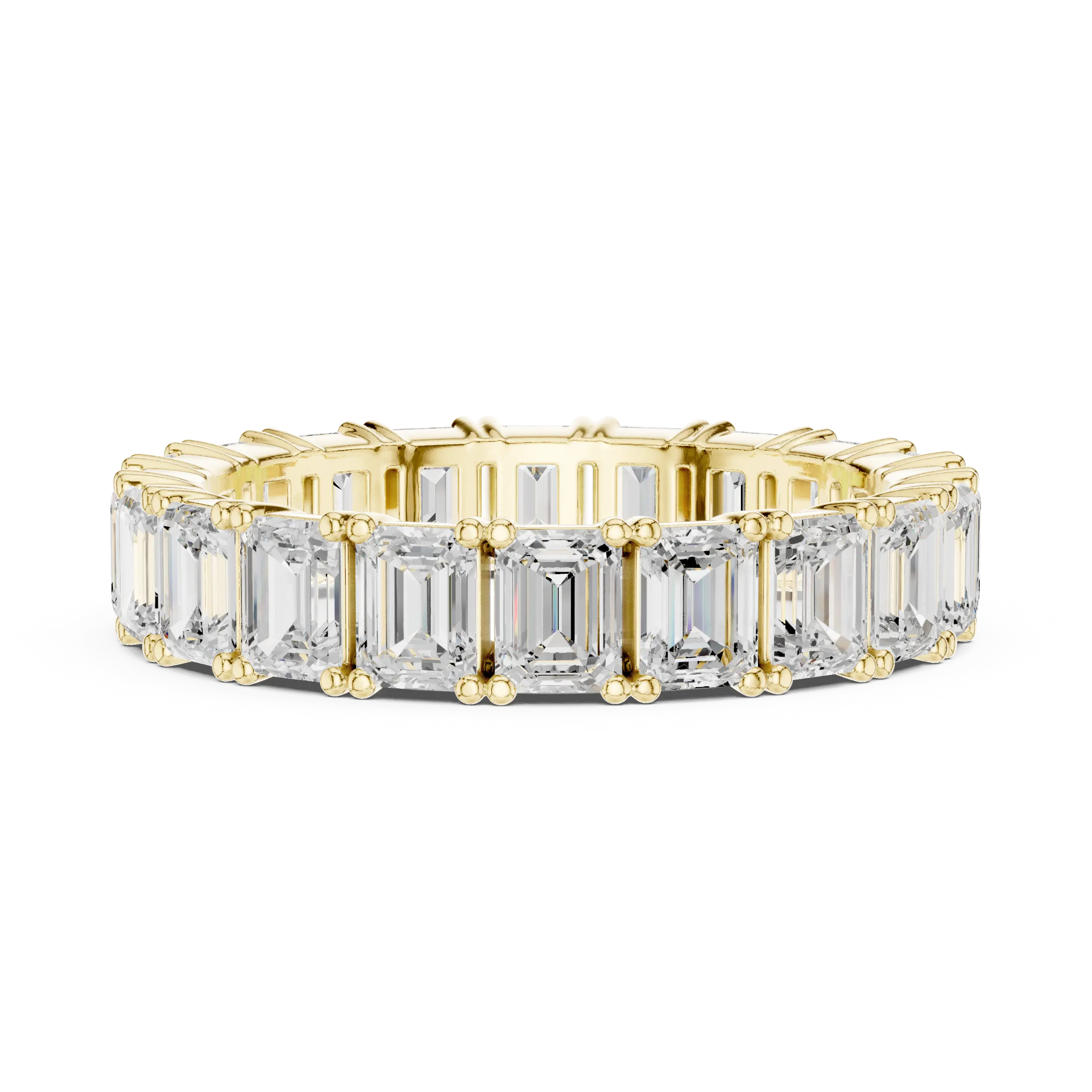 Emerald Cut Moissanite Diamond Eternity Ring in Yellow Gold
