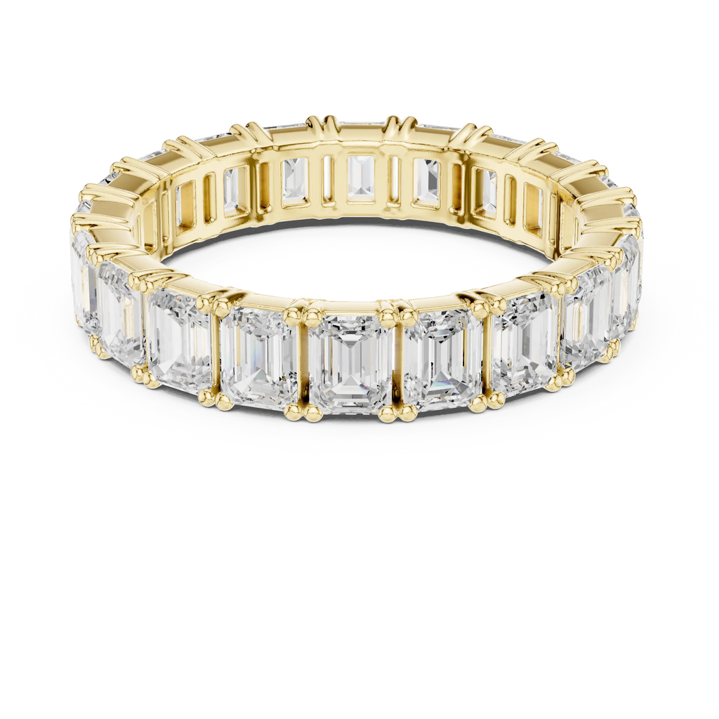 Emerald Cut Moissanite Diamond Eternity Ring in Yellow Gold