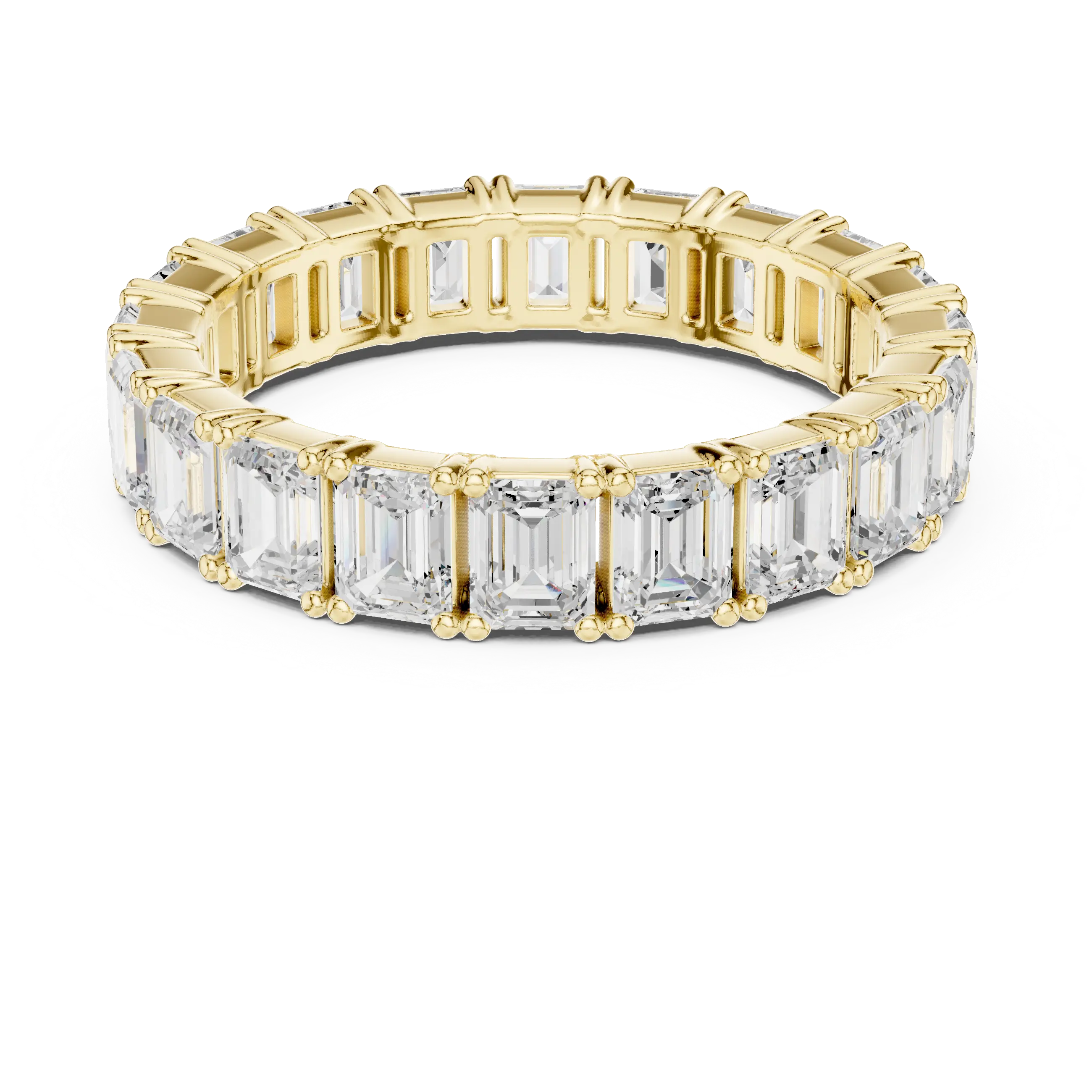 Emerald Cut Moissanite Diamond Eternity Ring in Yellow Gold