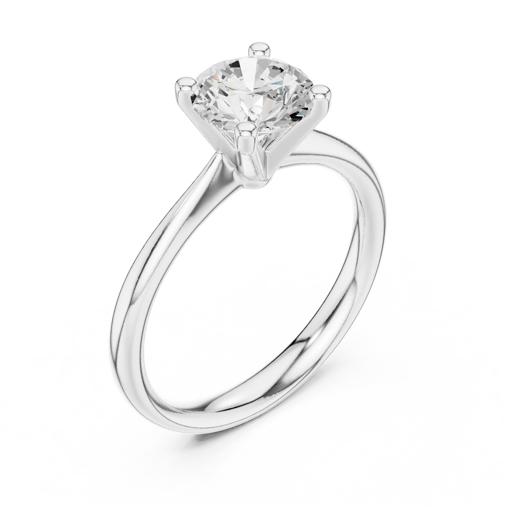 Classic 4 Prong Engagement Round Solitaire Diamond Ring in White Gold