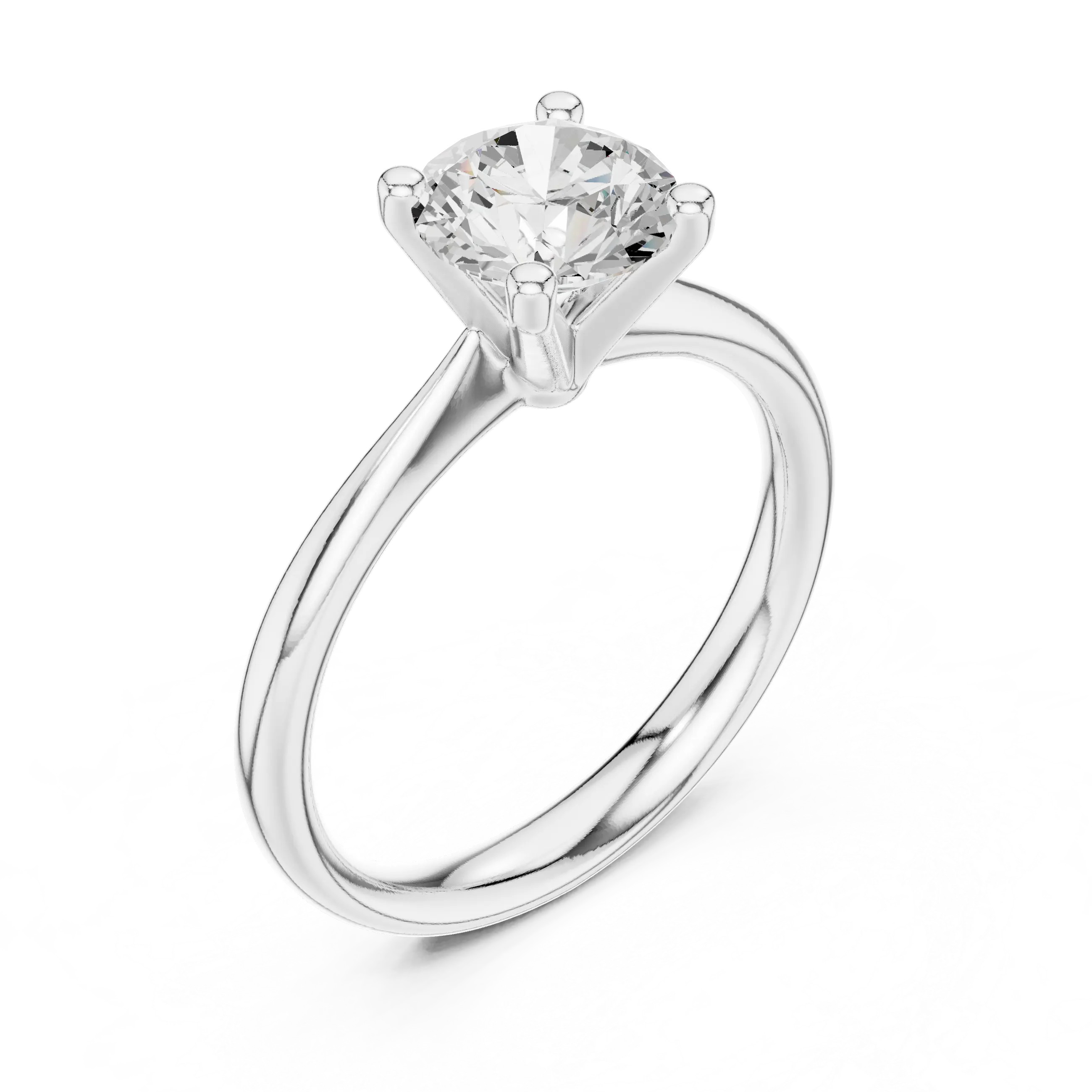 Classic 4 Prong Engagement Round Solitaire Diamond Ring in White Gold