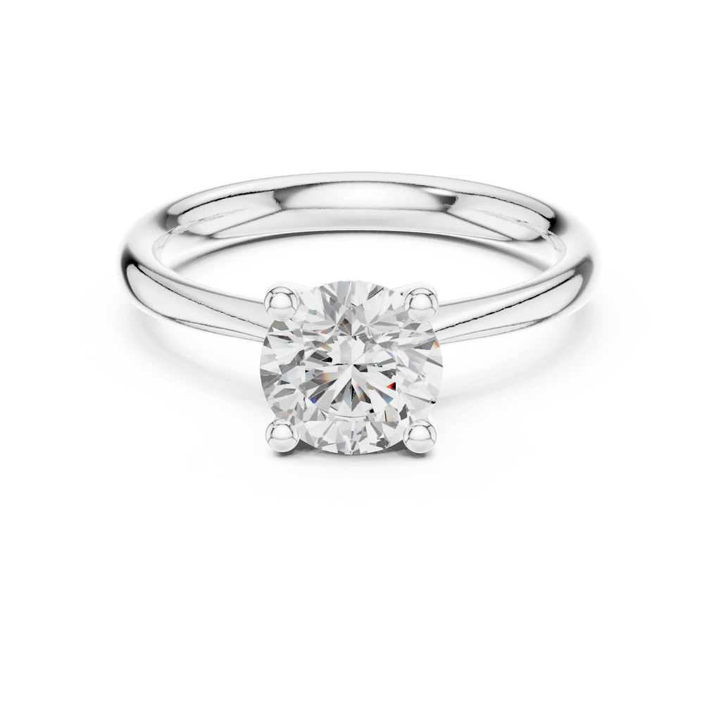 Classic 4 Prong Engagement Round Solitaire Diamond Ring in White Gold
