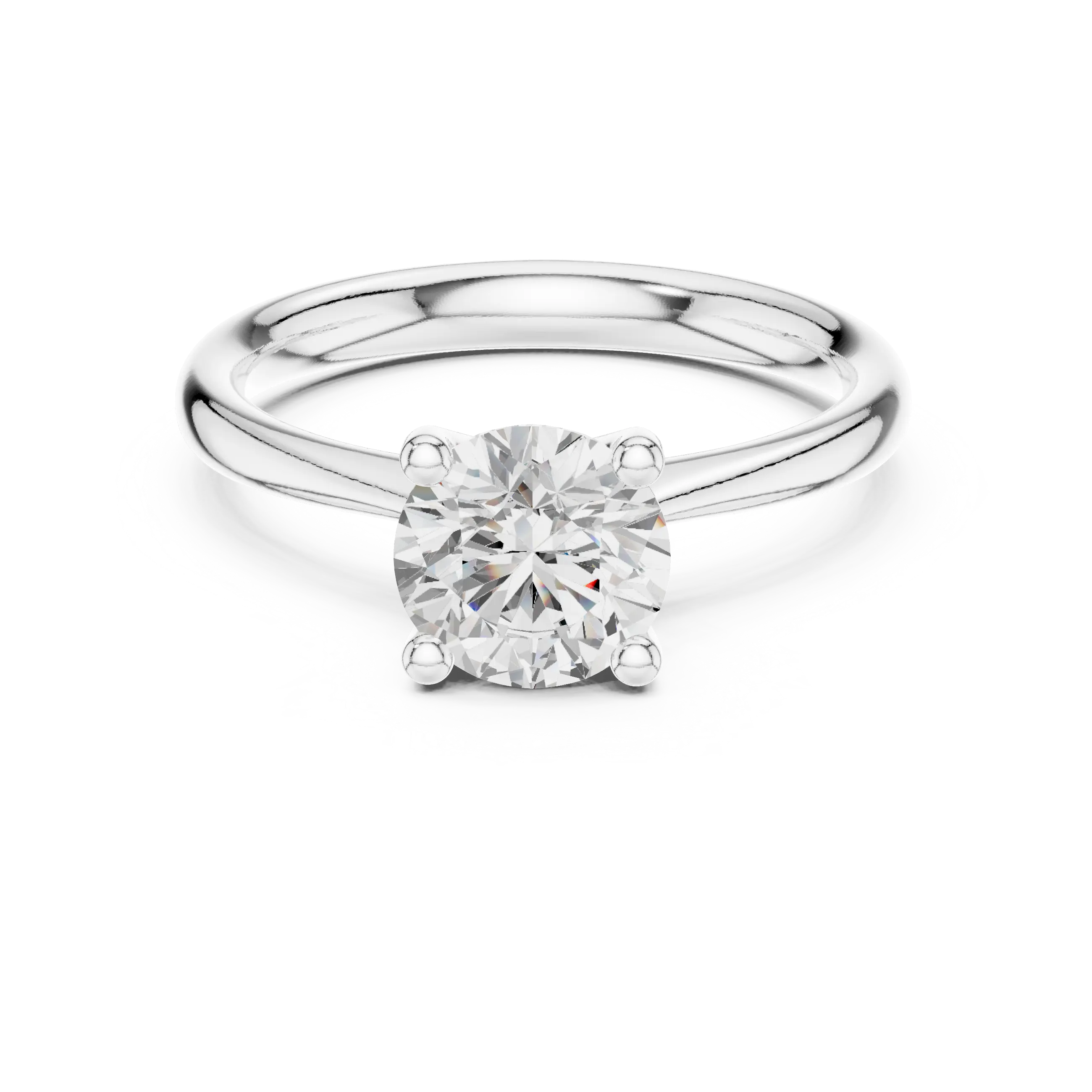 Classic 4 Prong Engagement Round Solitaire Diamond Ring in White Gold