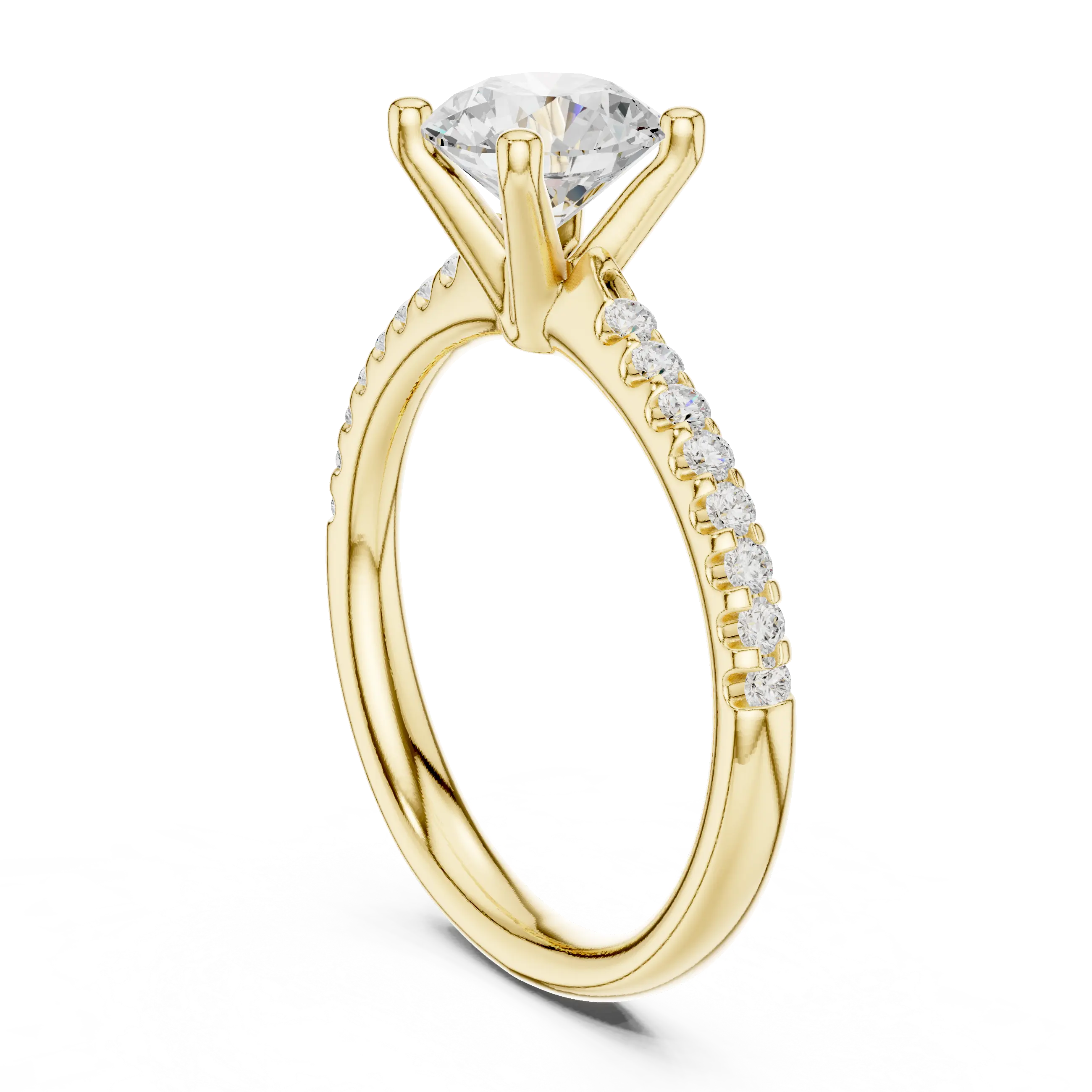 Brilliant Round Diamond Pavé Engagement Ring in 14k Yellow Gold