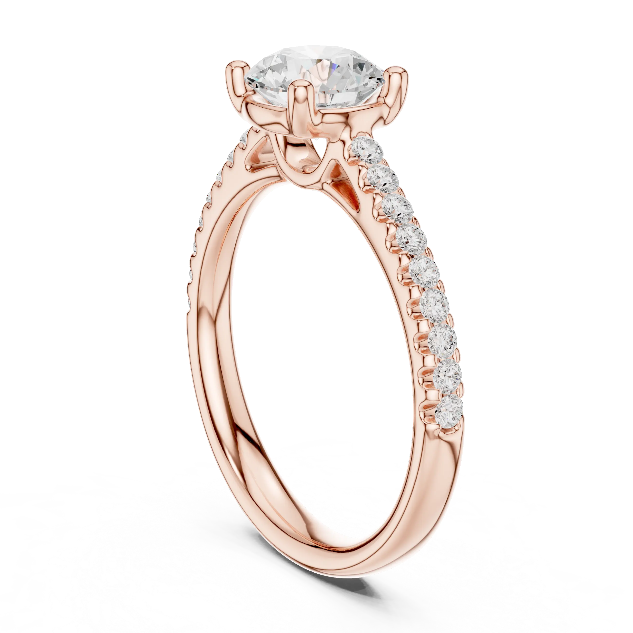 Round Lab Grown Diamond Pavé Engagement Ring in 10k White Gold