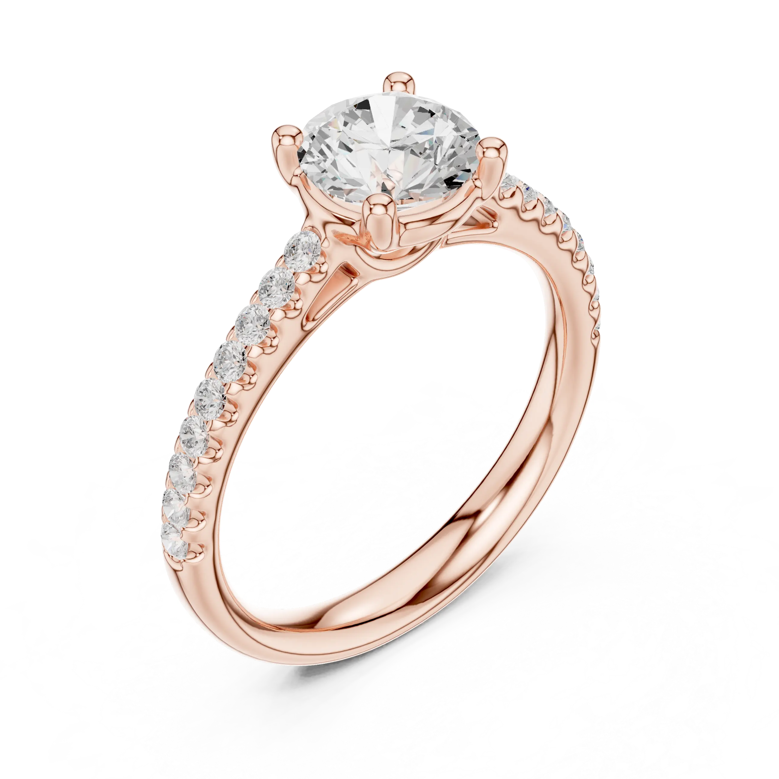 Round Lab Grown Diamond Pavé Engagement Ring in 10k White Gold
