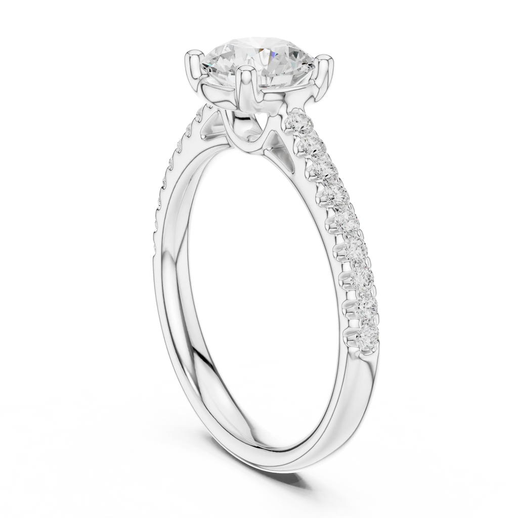 Round Lab Grown Diamond Pavé Engagement Ring in 10k White Gold