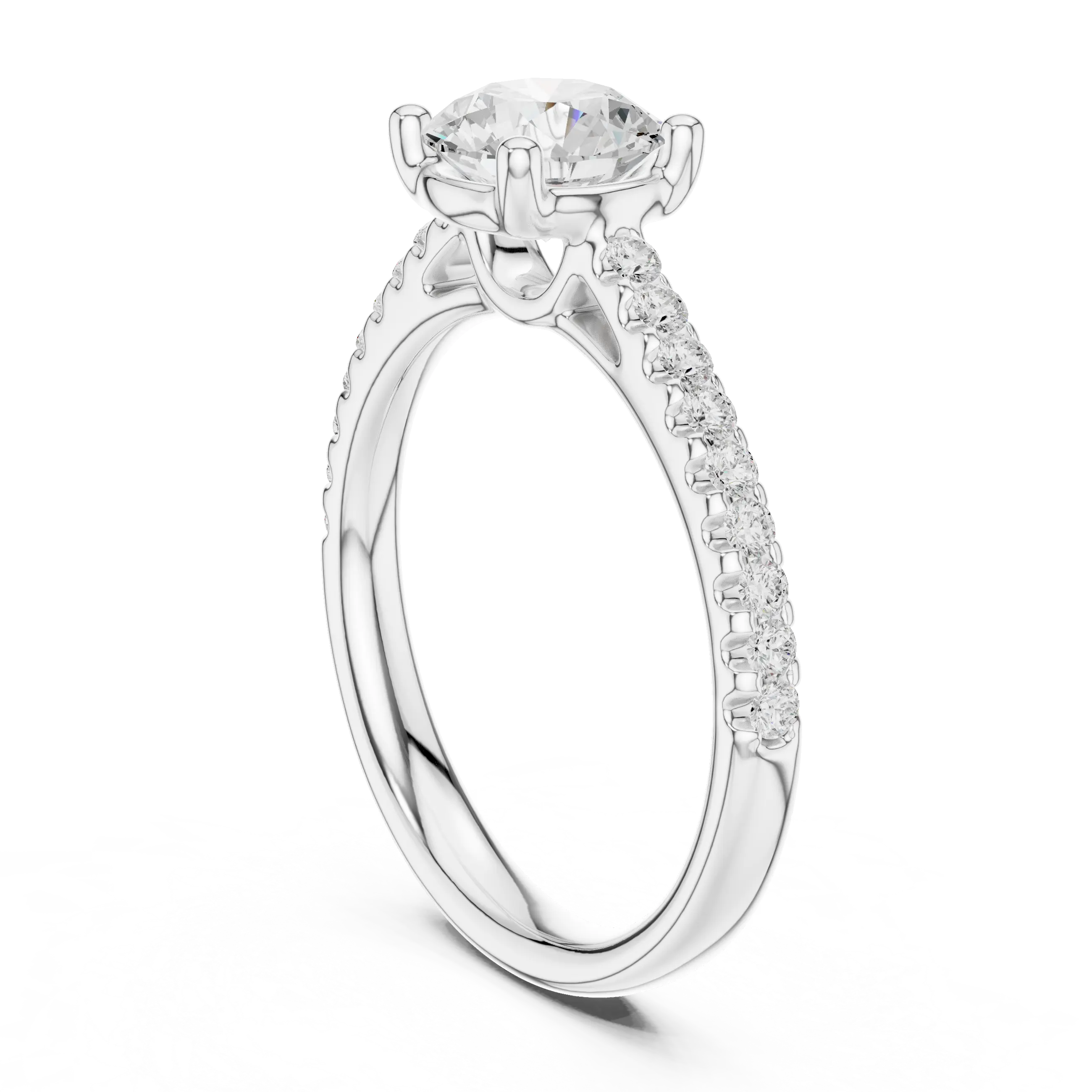 Round Lab Grown Diamond Pavé Engagement Ring in 10k White Gold
