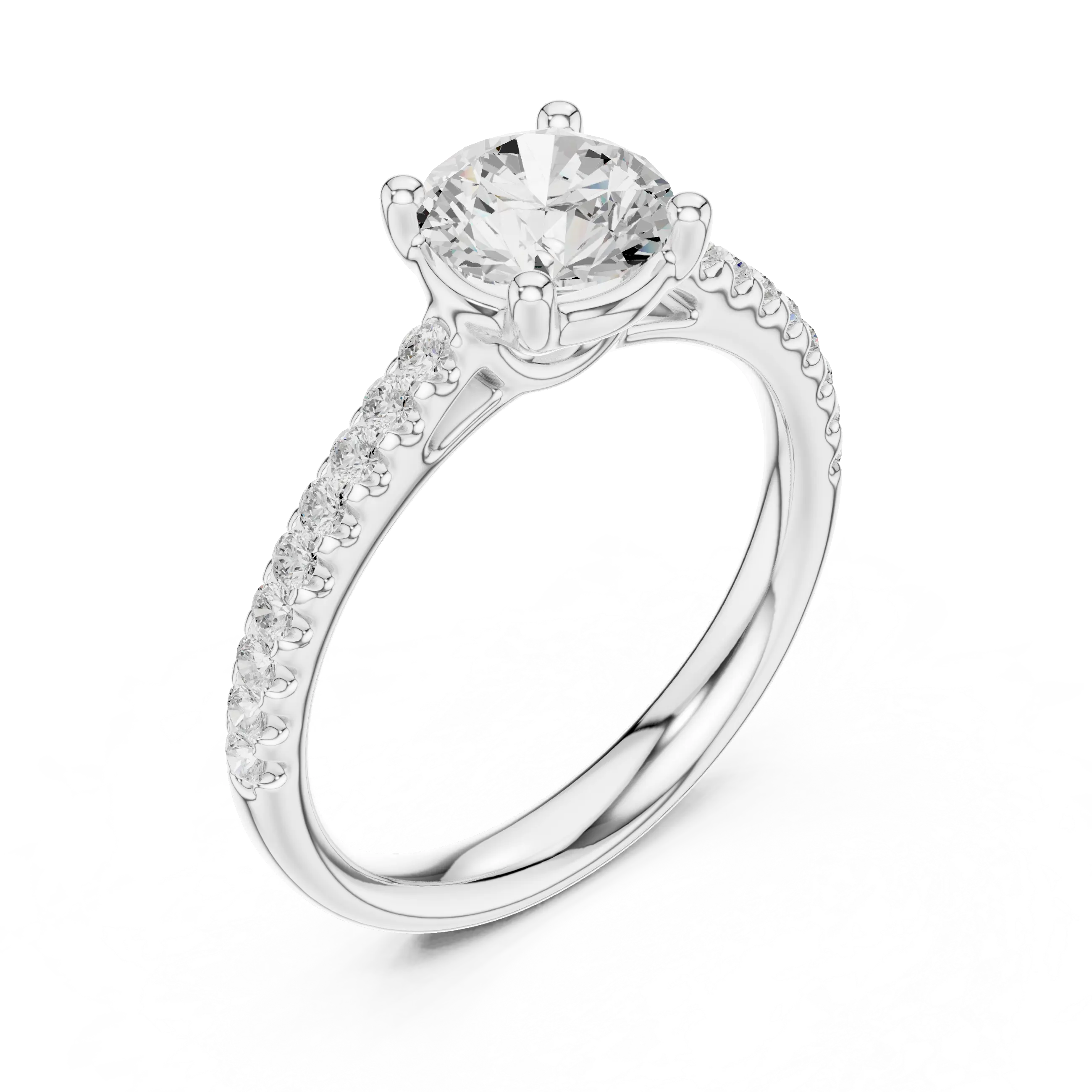 Round Lab Grown Diamond Pavé Engagement Ring in 10k White Gold