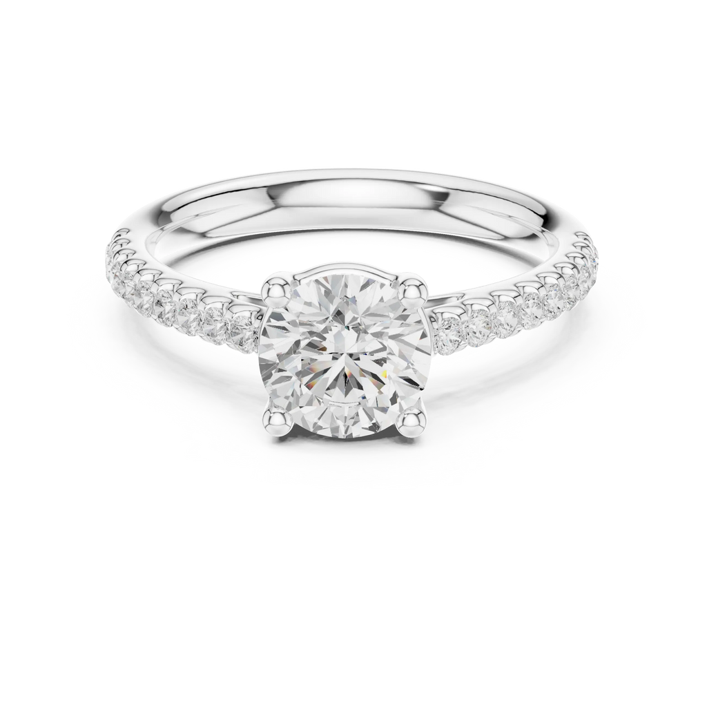 Round Lab Grown Diamond Pavé Engagement Ring in 10k White Gold