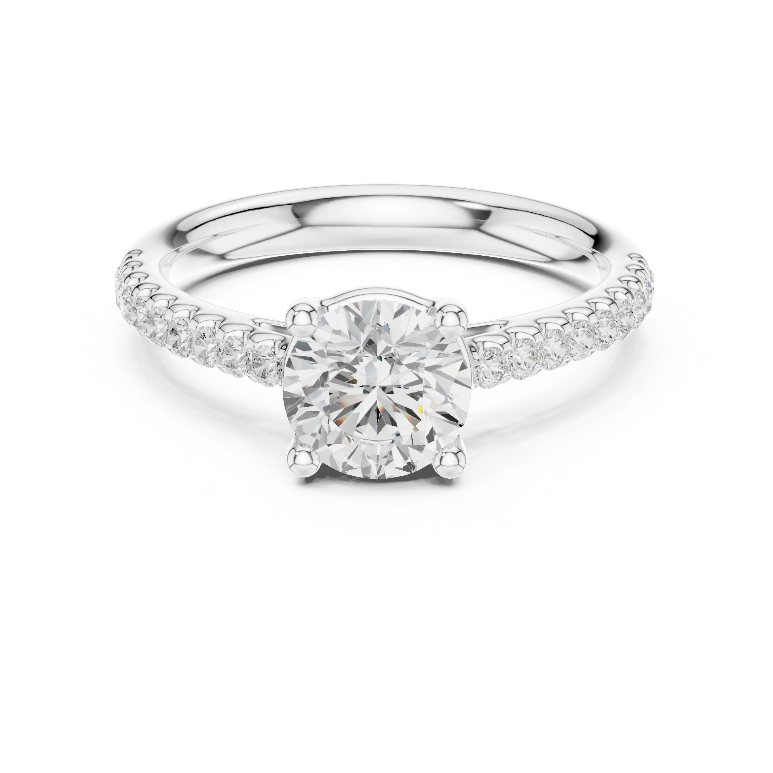 Round Lab Grown Diamond Pavé Engagement Ring in 10k White Gold