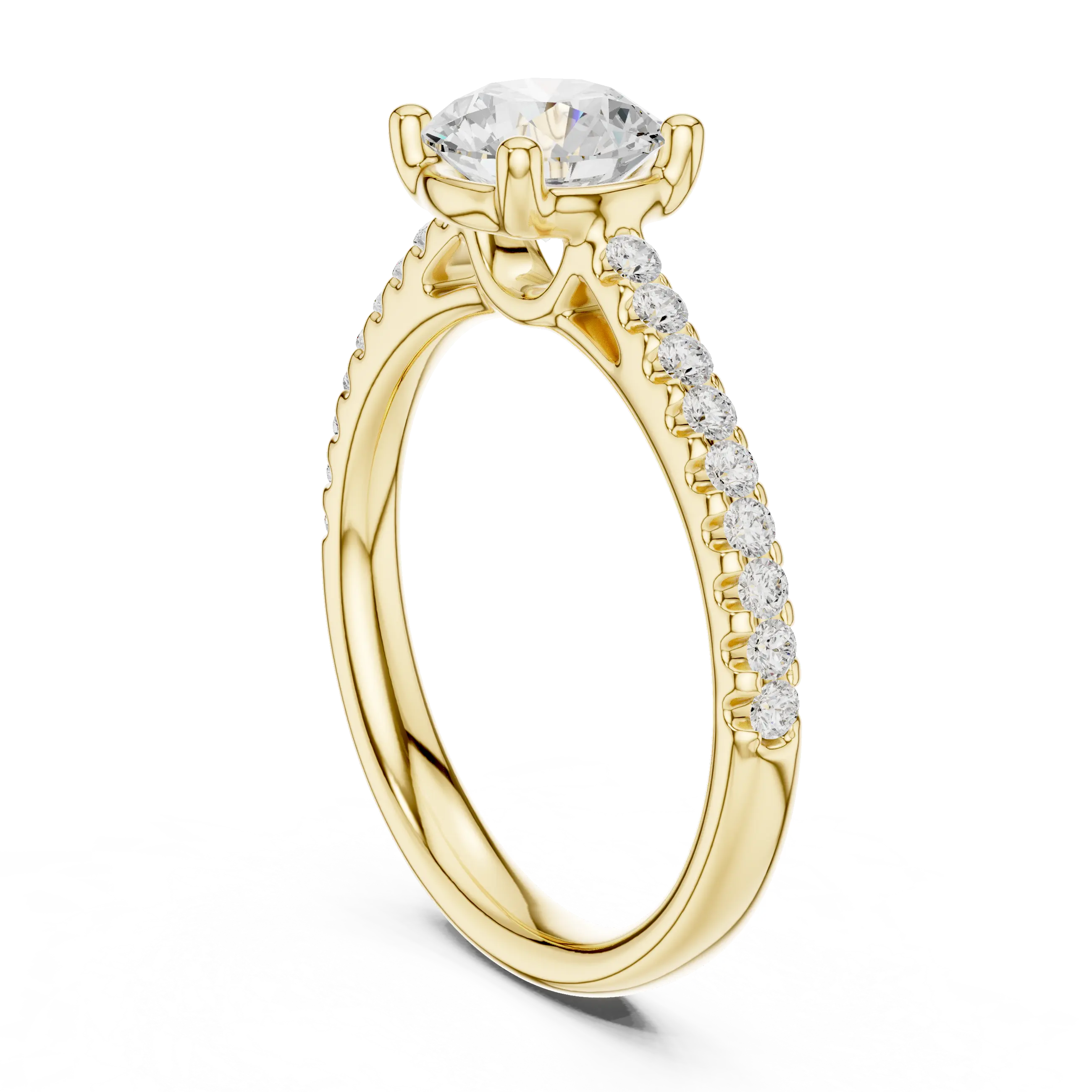 Round Lab Grown Diamond Pavé Engagement Ring in 10k White Gold