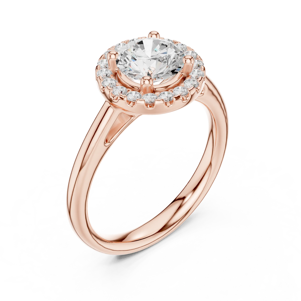 Classic Bridal Round Halo Diamond Ring in Rose Gold for Women