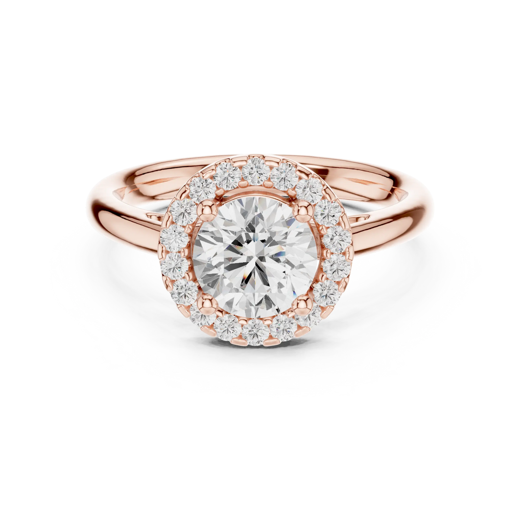 Classic Bridal Round Halo Diamond Ring in Rose Gold for Women
